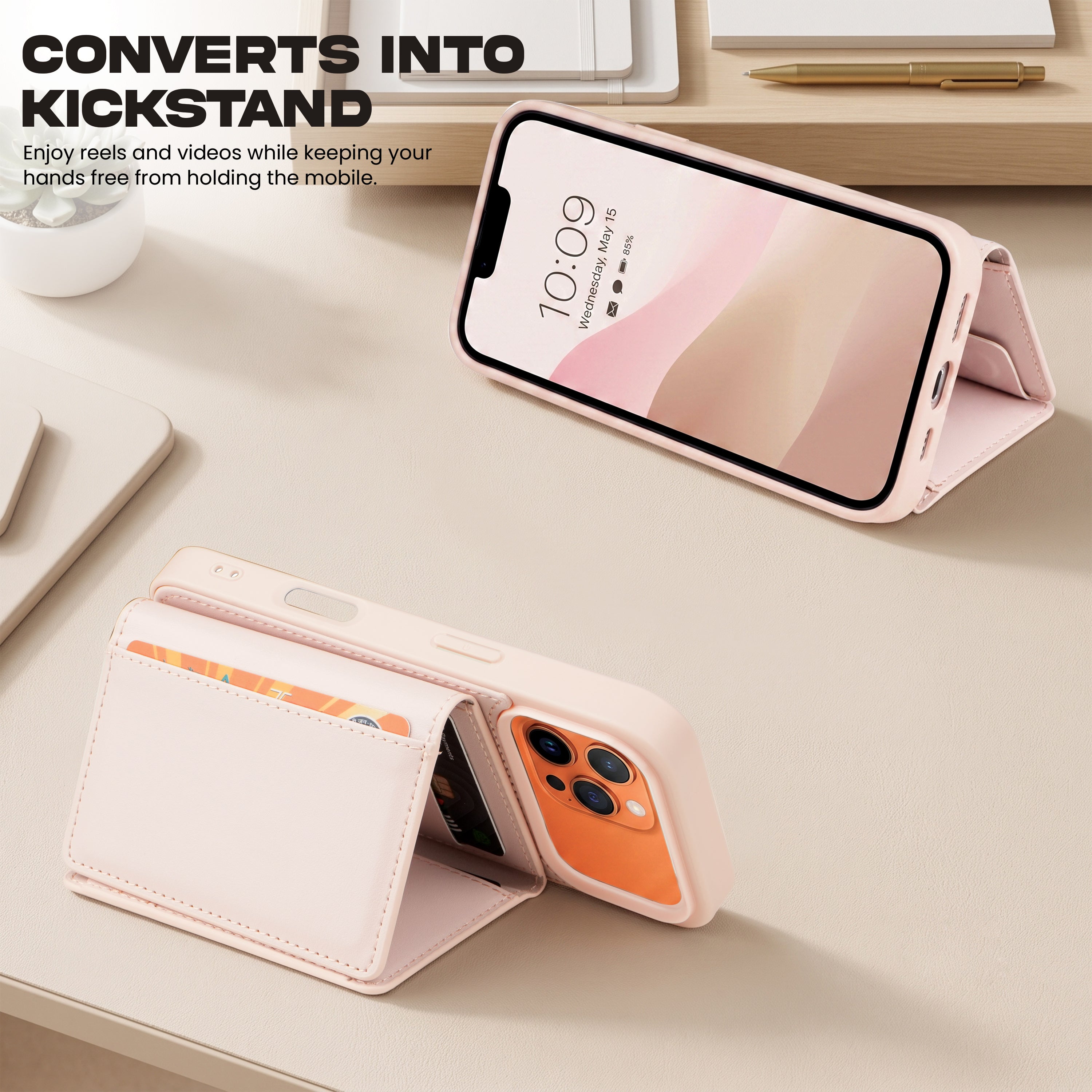 iPhone 17 Pro Max Magnetic Case with Detachable Cardholder - Pink