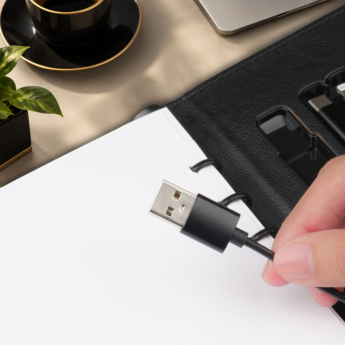 Personalized Diary & Pen Gift Set With Inbuilt LED light & Wireless Charging - Black