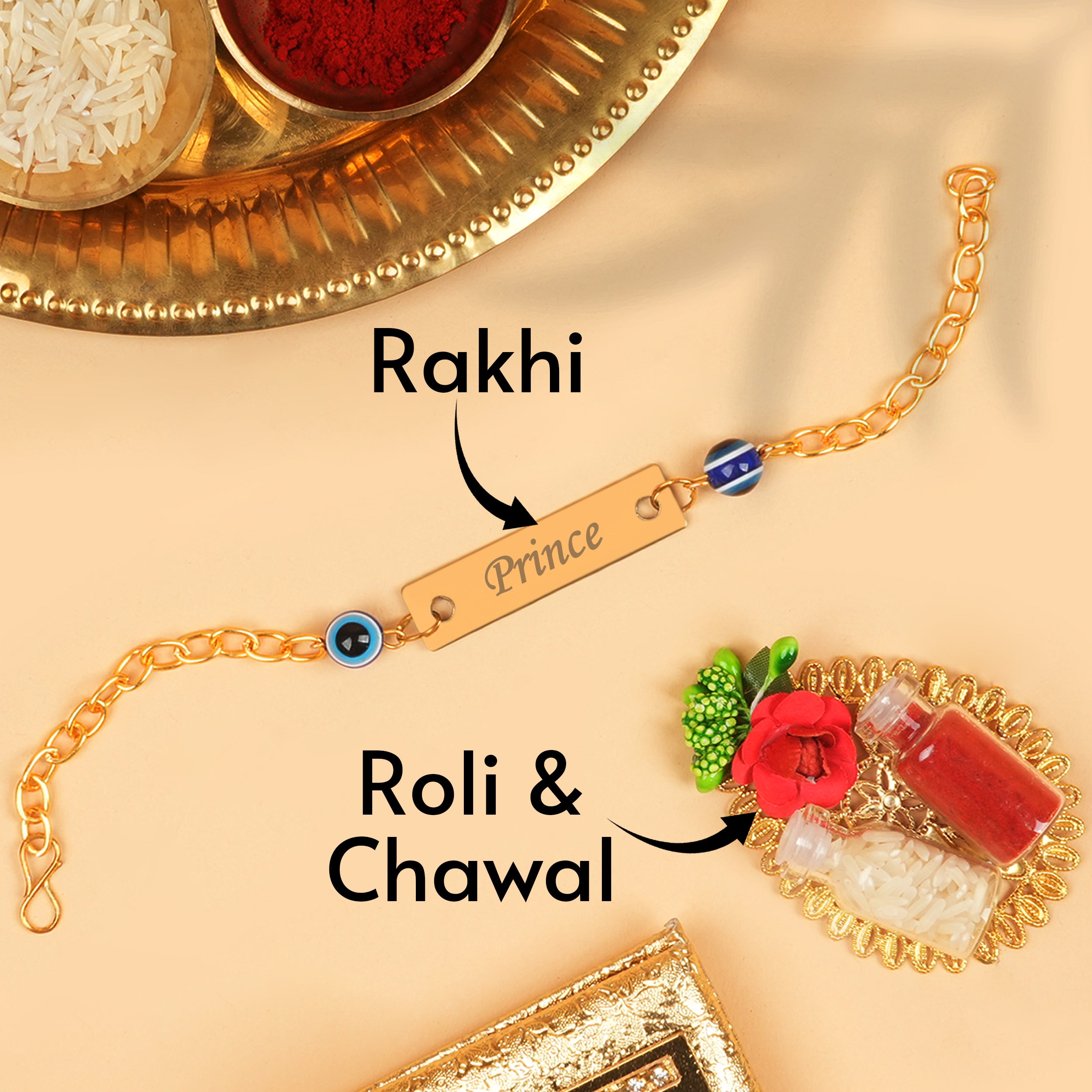 Personalized Golden Evil Eye Rakhi With Name