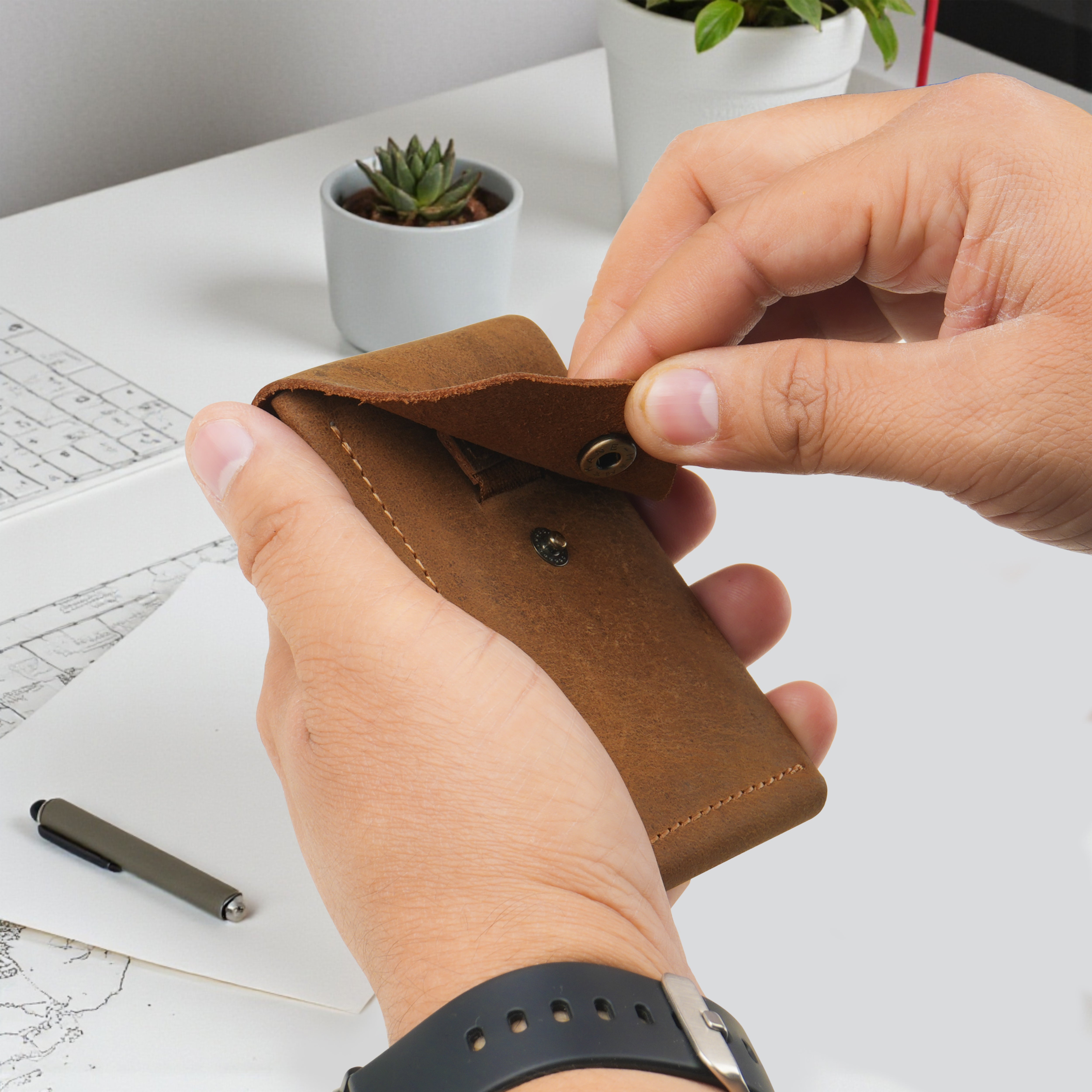 Flip Genuine Leather Wallet - Tan