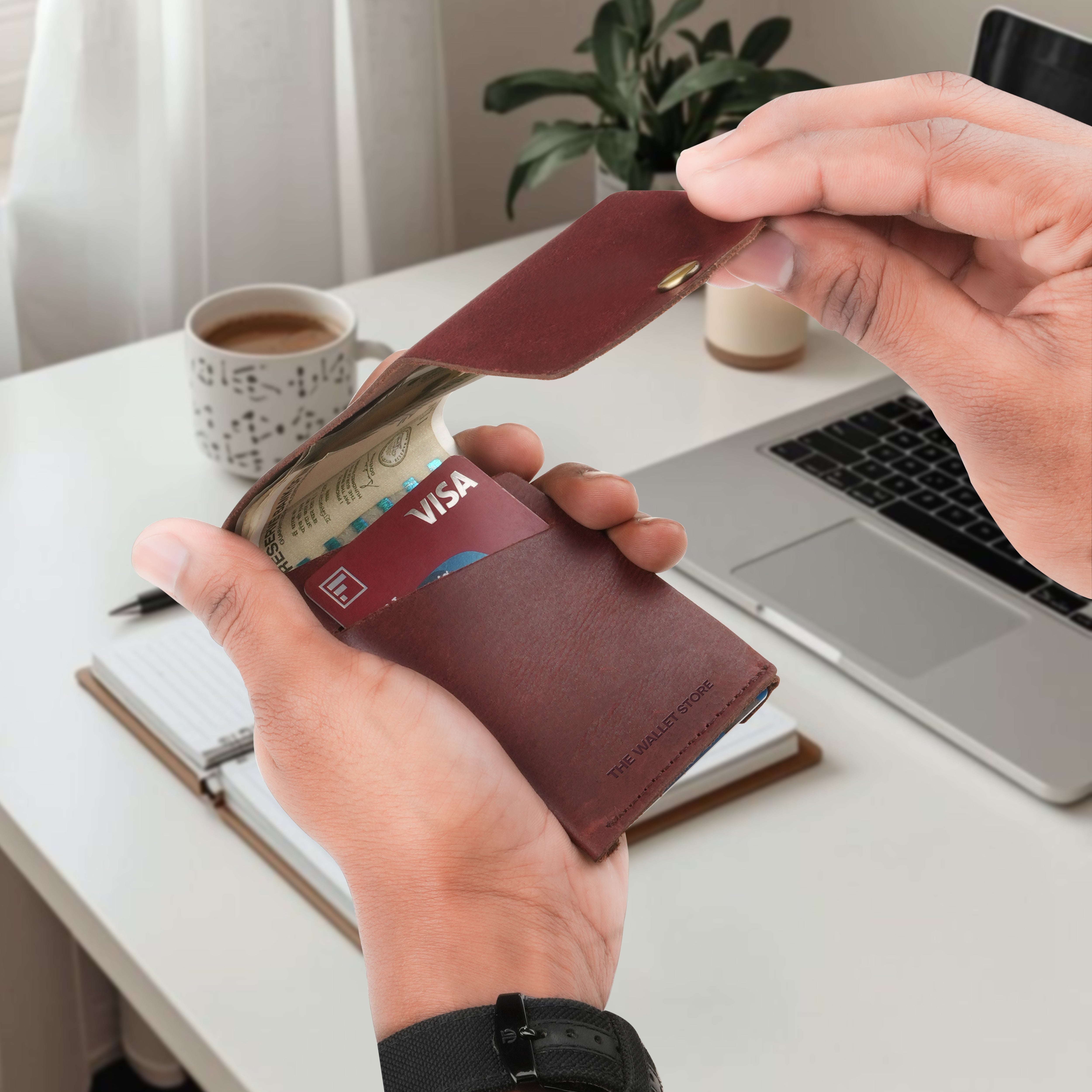 Flip Genuine Leather Wallet - Wine