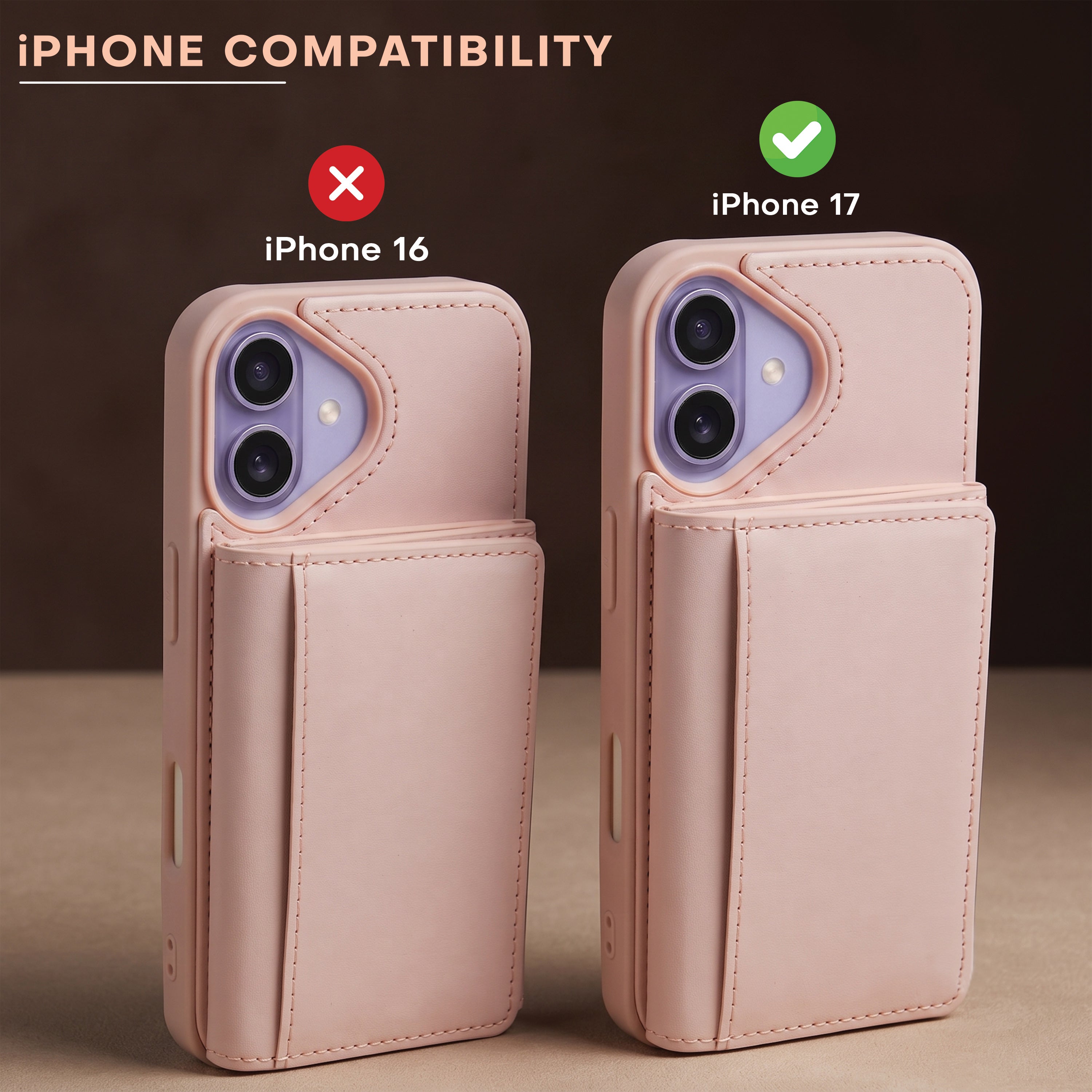 iPhone 17 Magnetic Case with Detachable Cardholder - Pink