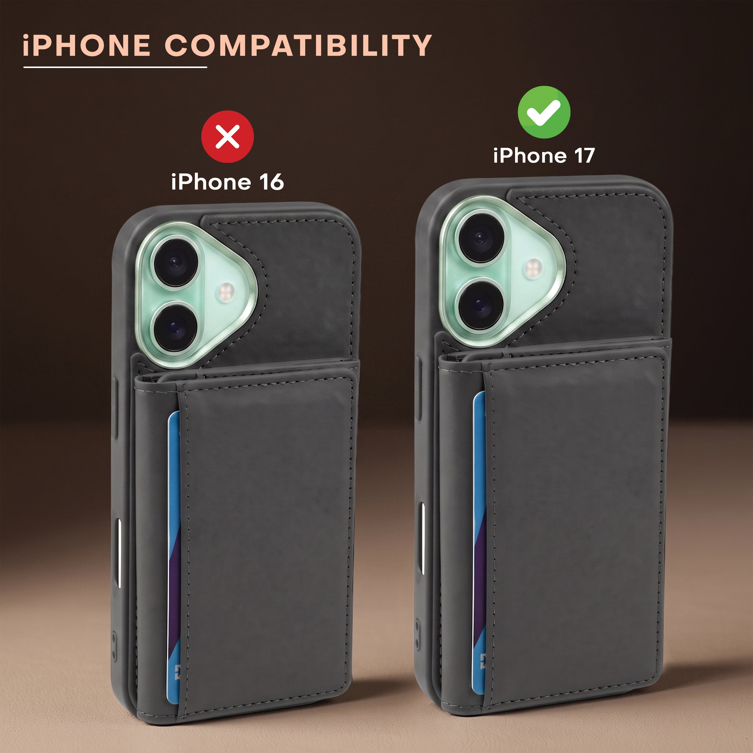 iPhone 17 Magnetic Case with Detachable Cardholder - Grey