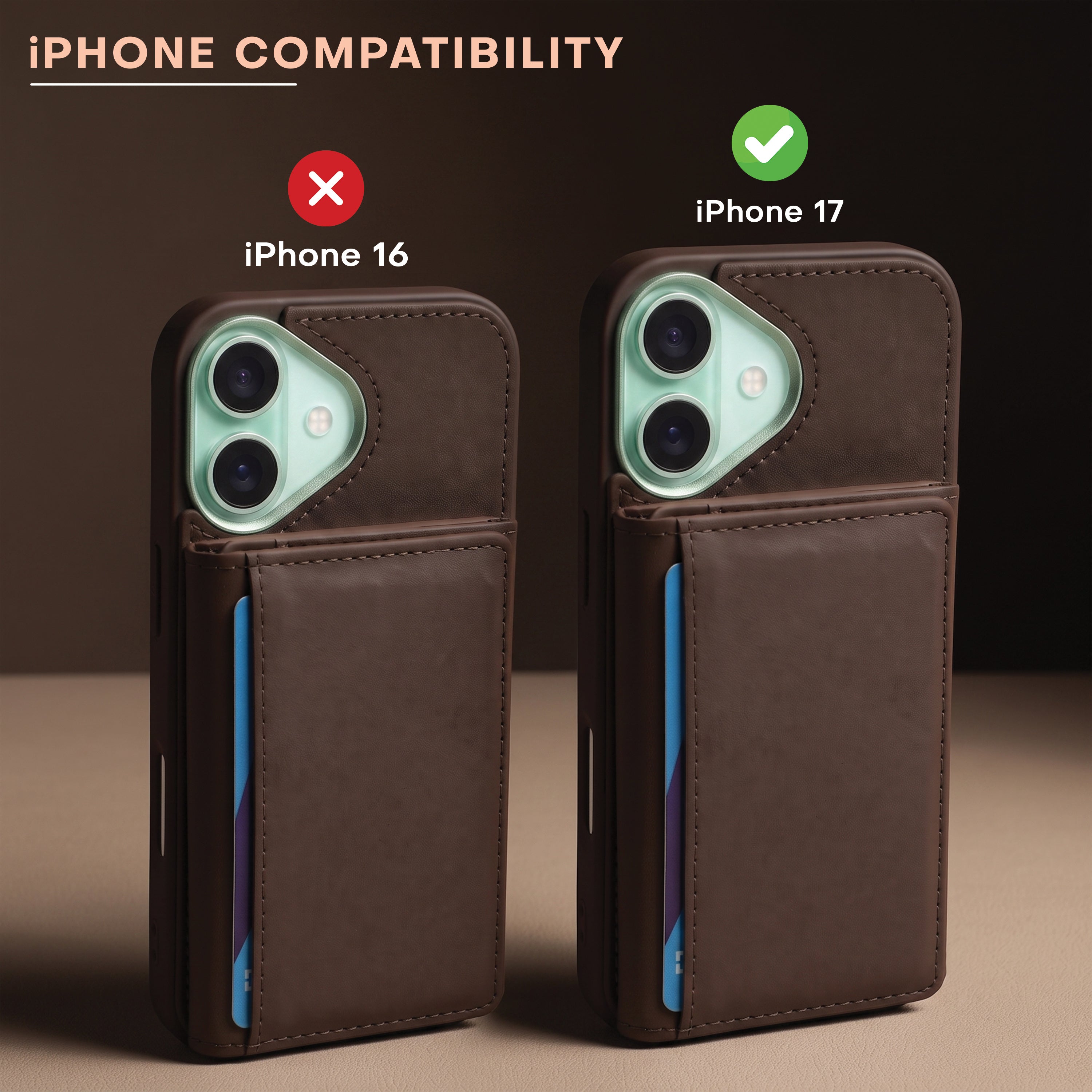 iPhone 17 Magnetic Case with Detachable Cardholder - Brown
