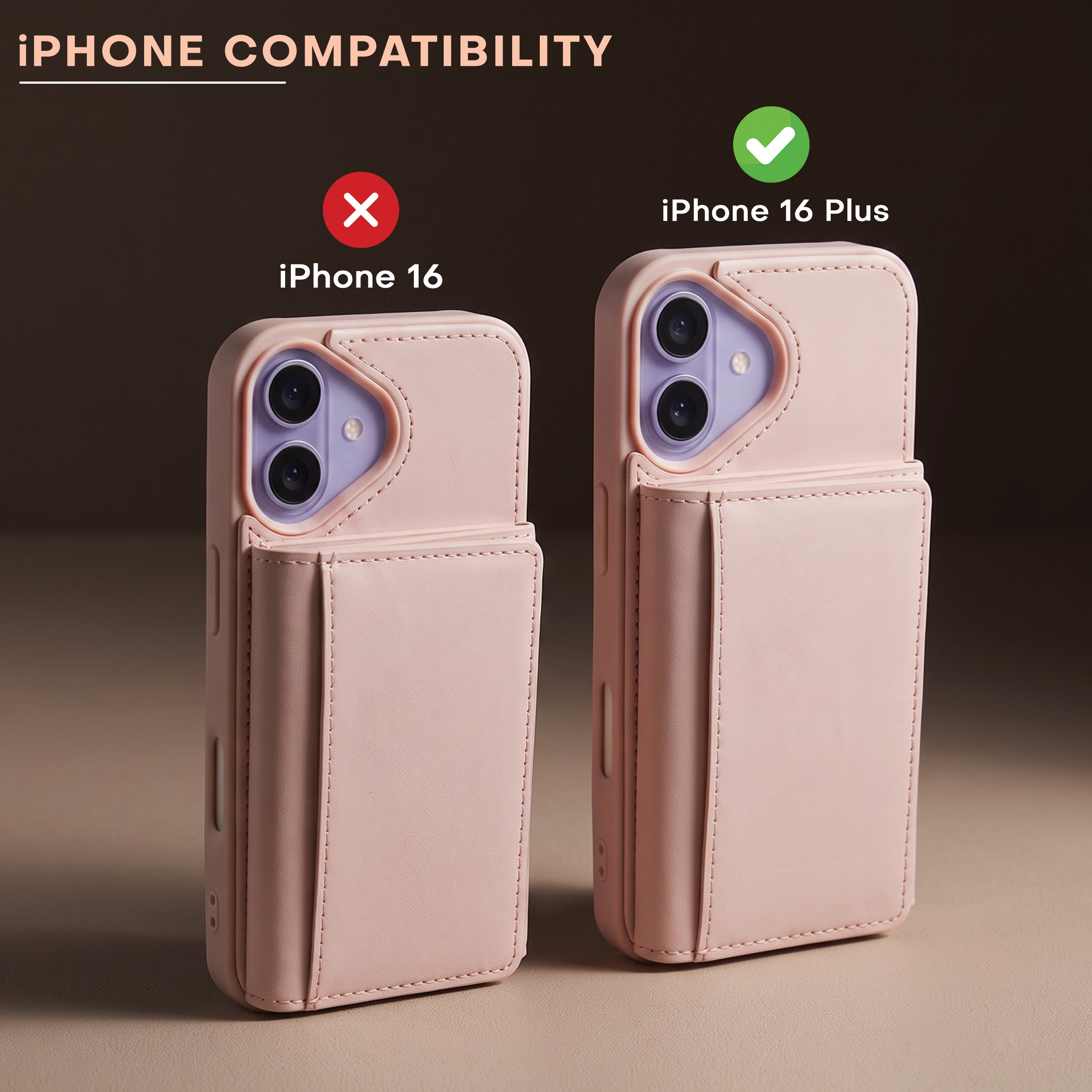 iPhone 16 Plus Magnetic Case with Detachable Cardholder - Pink