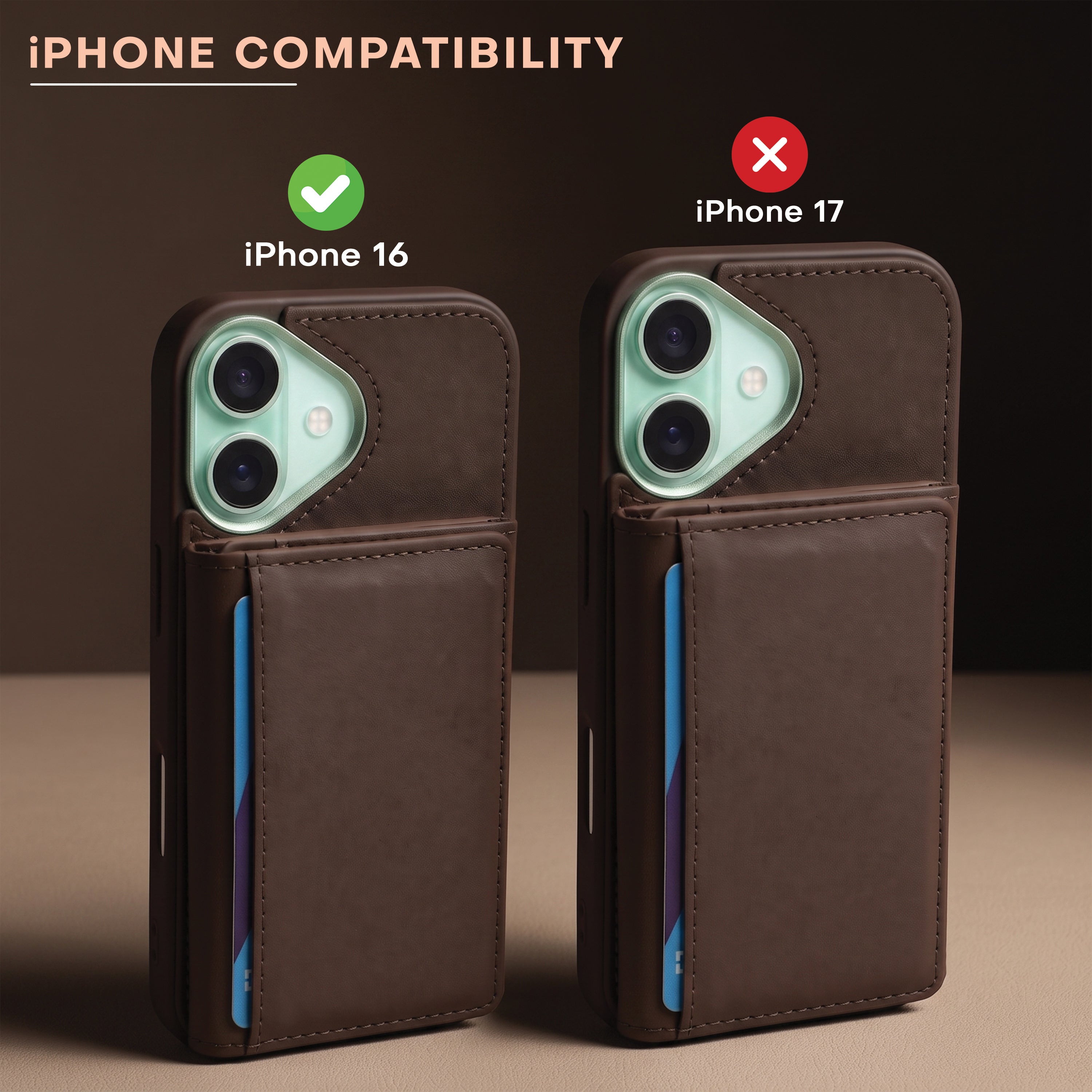 iPhone 16 Magnetic Case with Detachable Cardholder - Brown