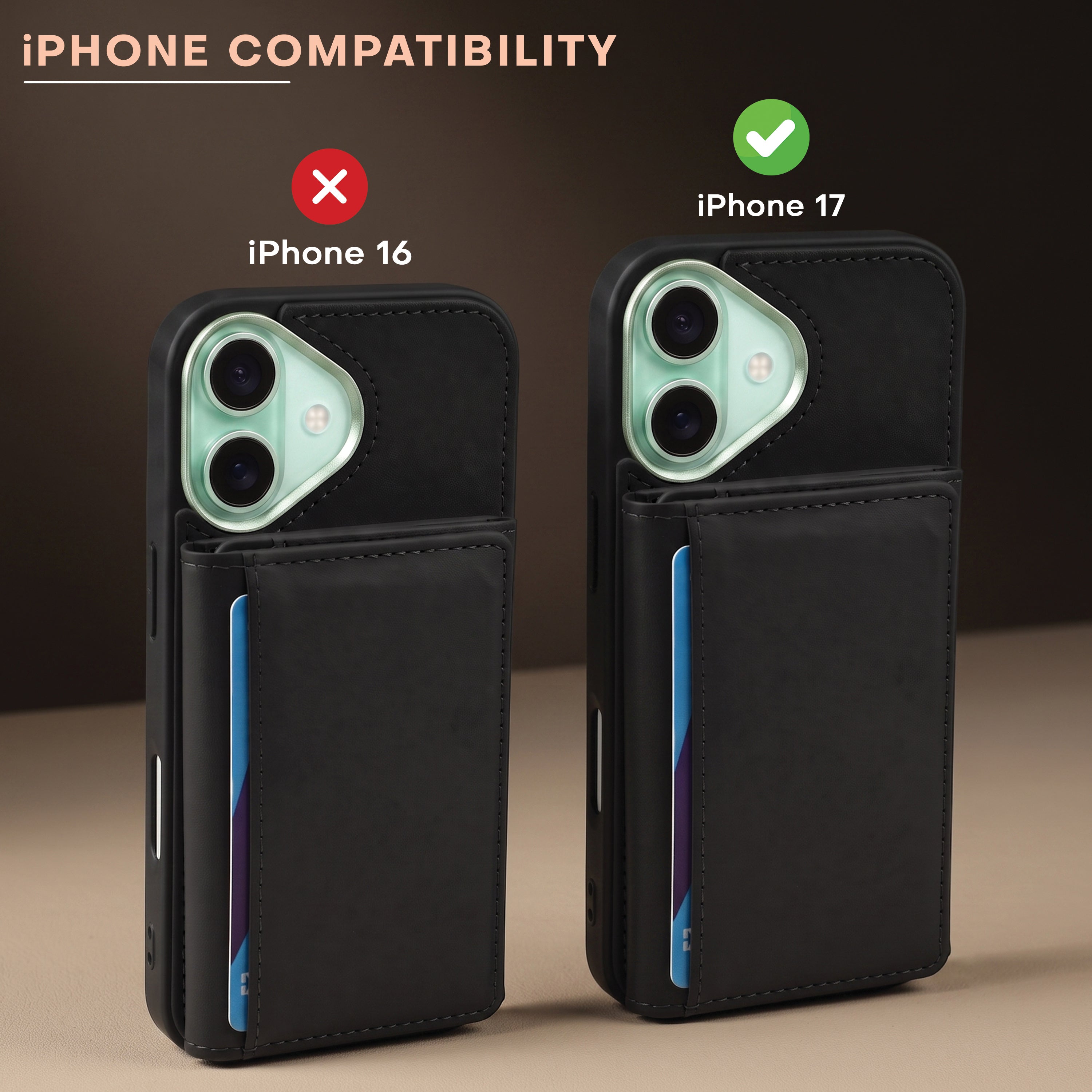 iPhone 17 Magnetic Case with Detachable Cardholder - Black