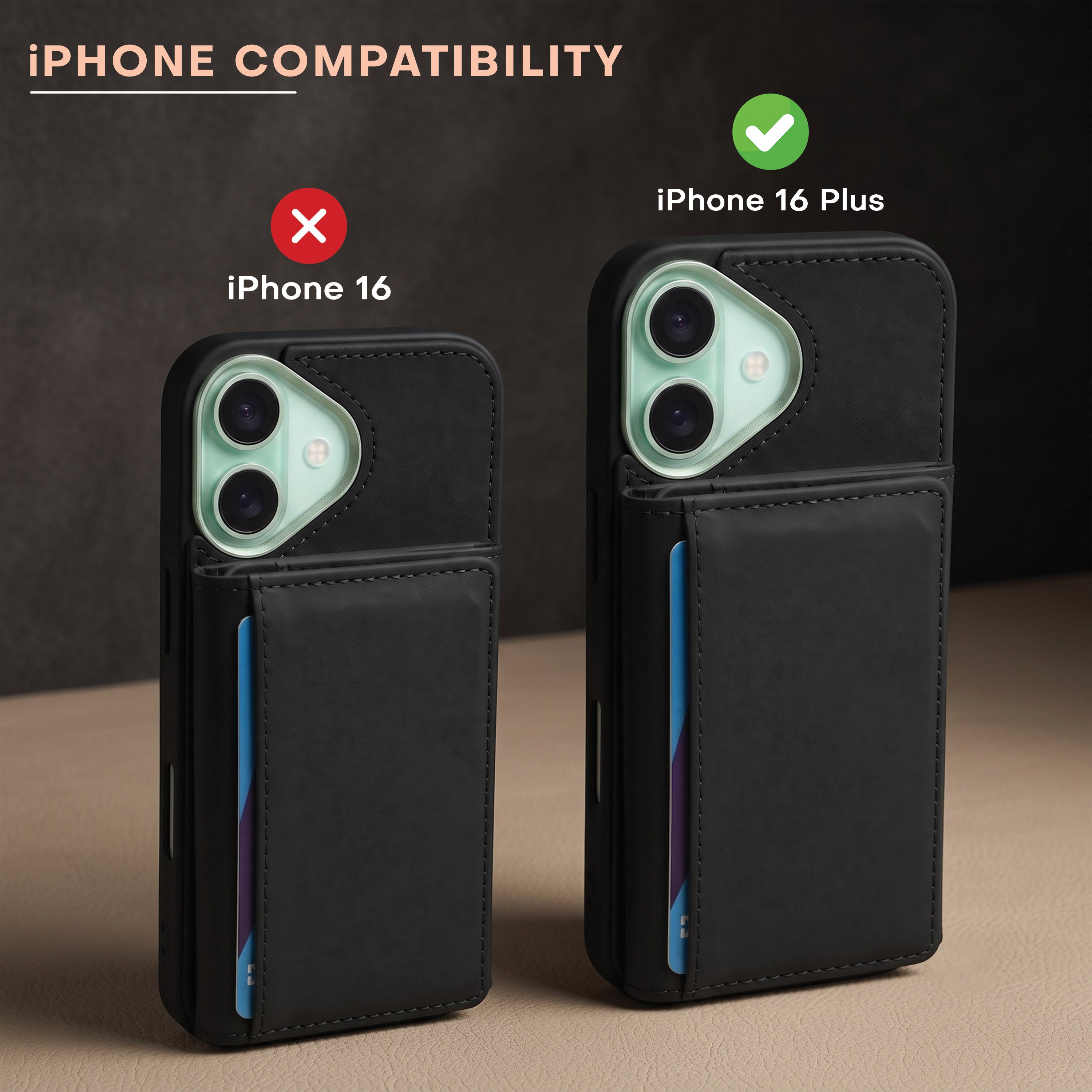 iPhone 16 Plus Magnetic Case with Detachable Cardholder - Black