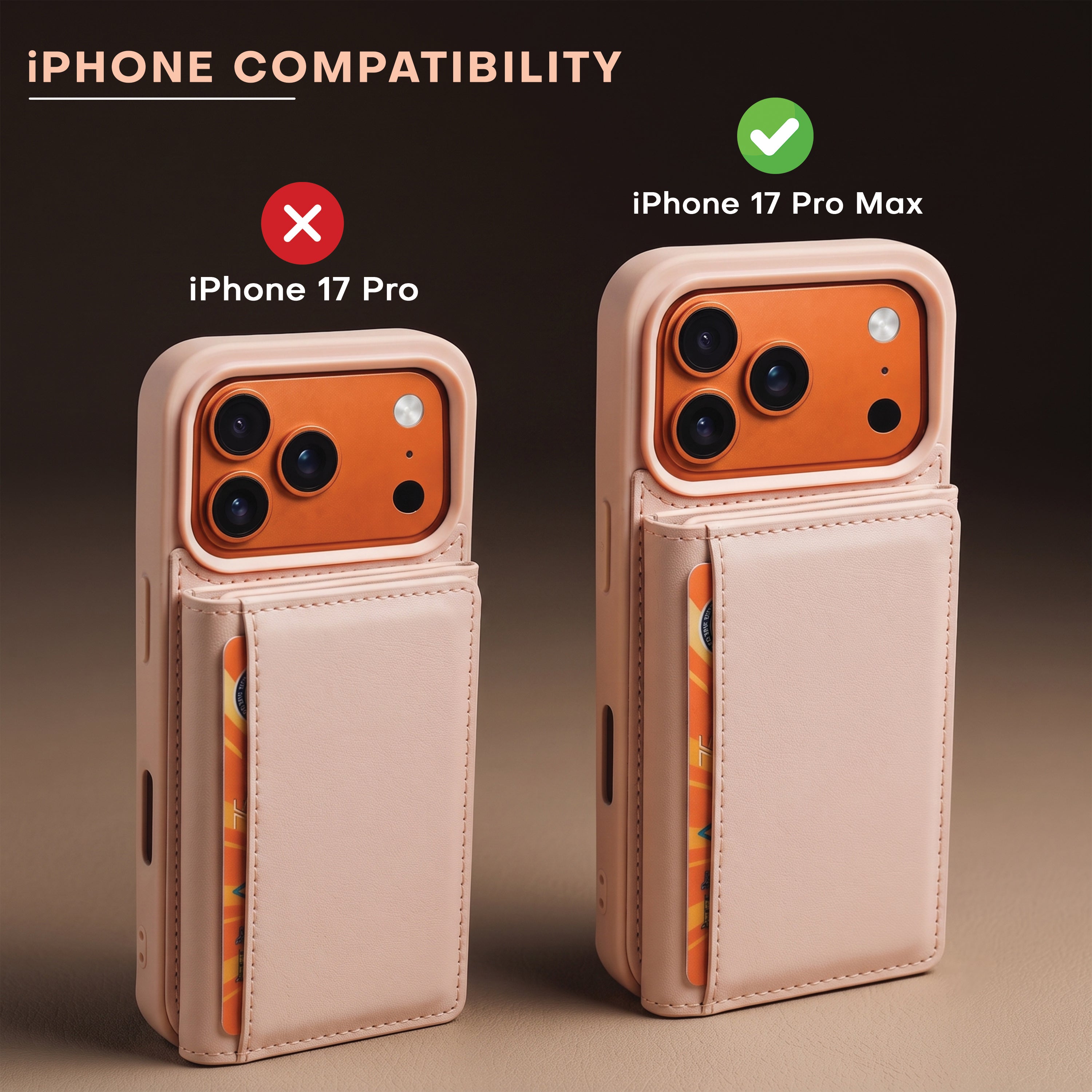 iPhone 17 Pro Max Magnetic Case with Detachable Cardholder - Pink