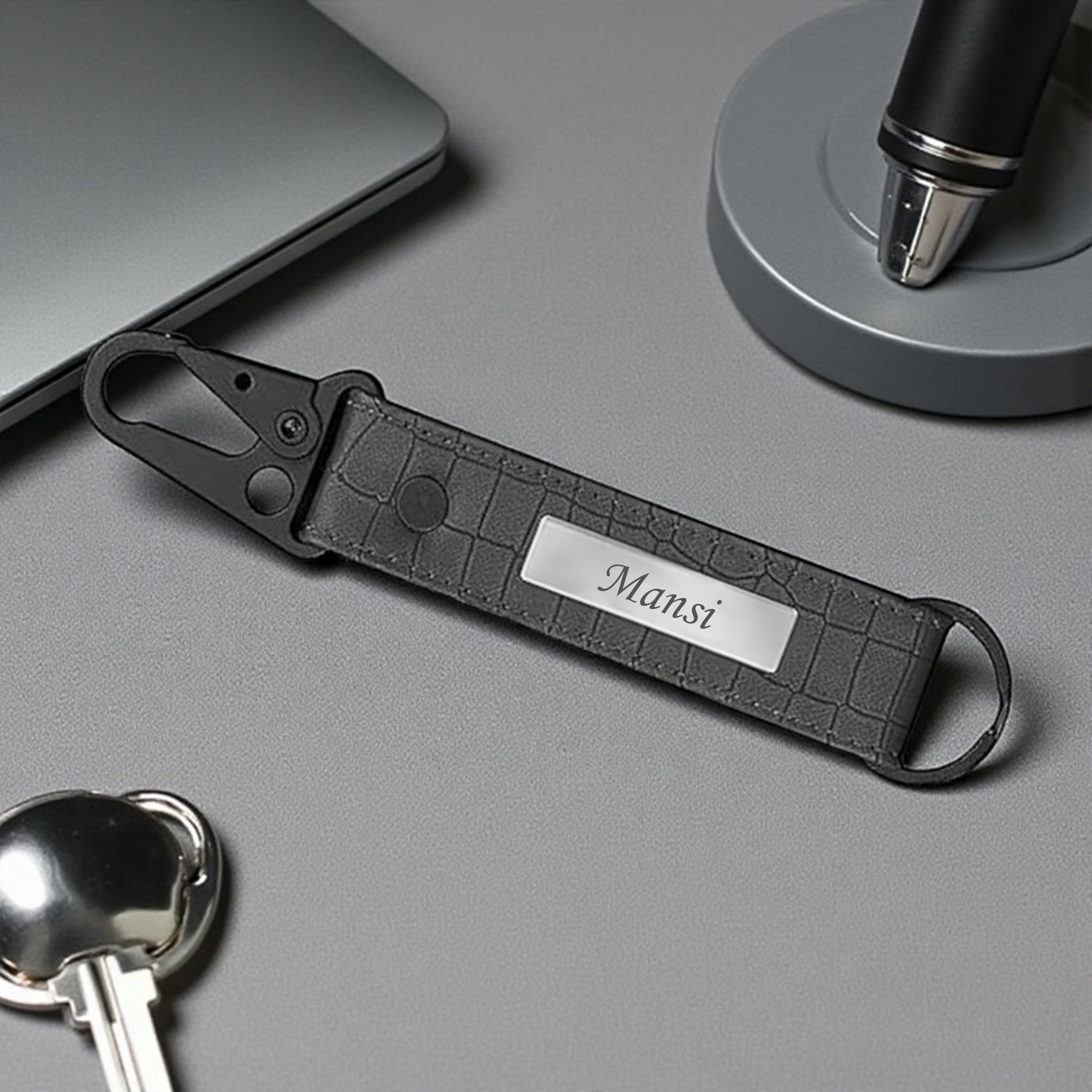 Personalized Croco Design Keychain With Name - Grey