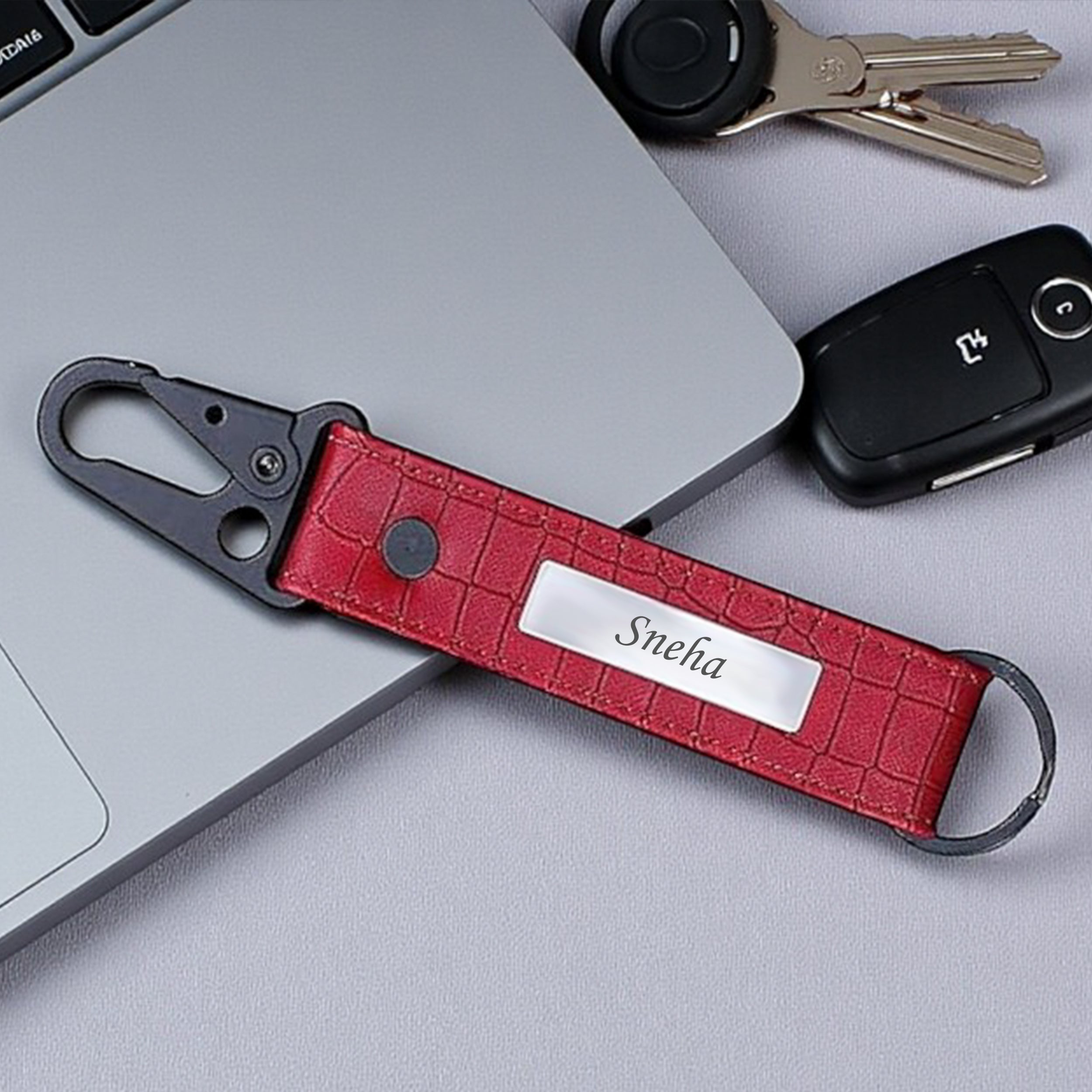 Personalized Croco Design Keychain With Name - Red