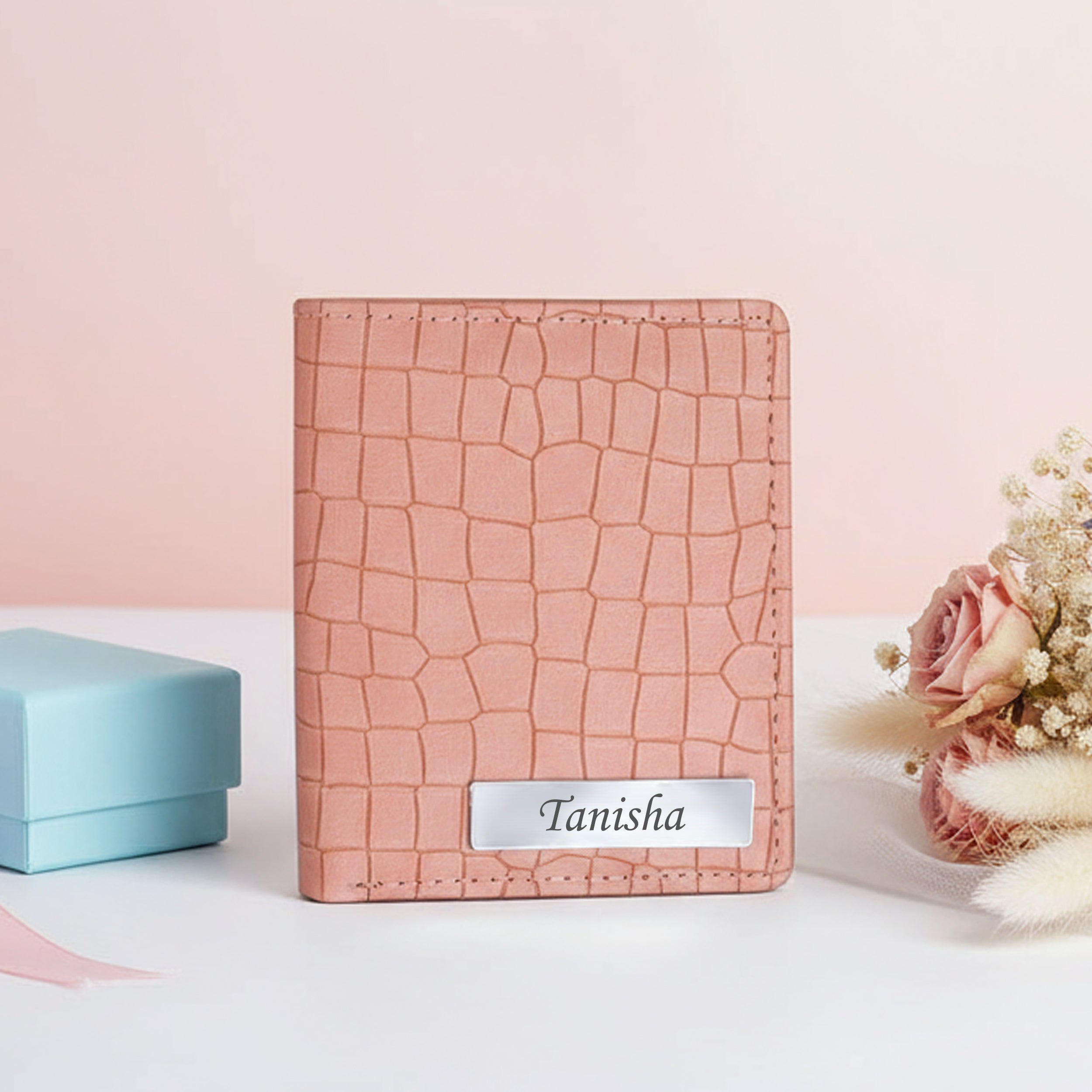 Personalized Croco Design Cardholder With Name - Beige