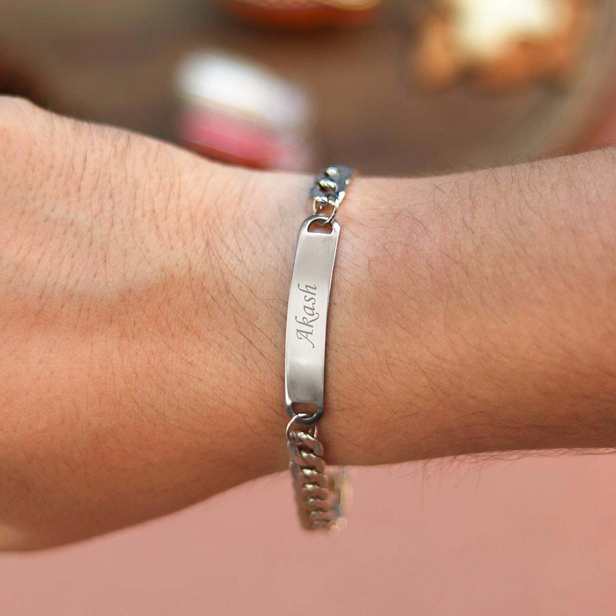 Personalized Chain Style Metal Rakhi With Name