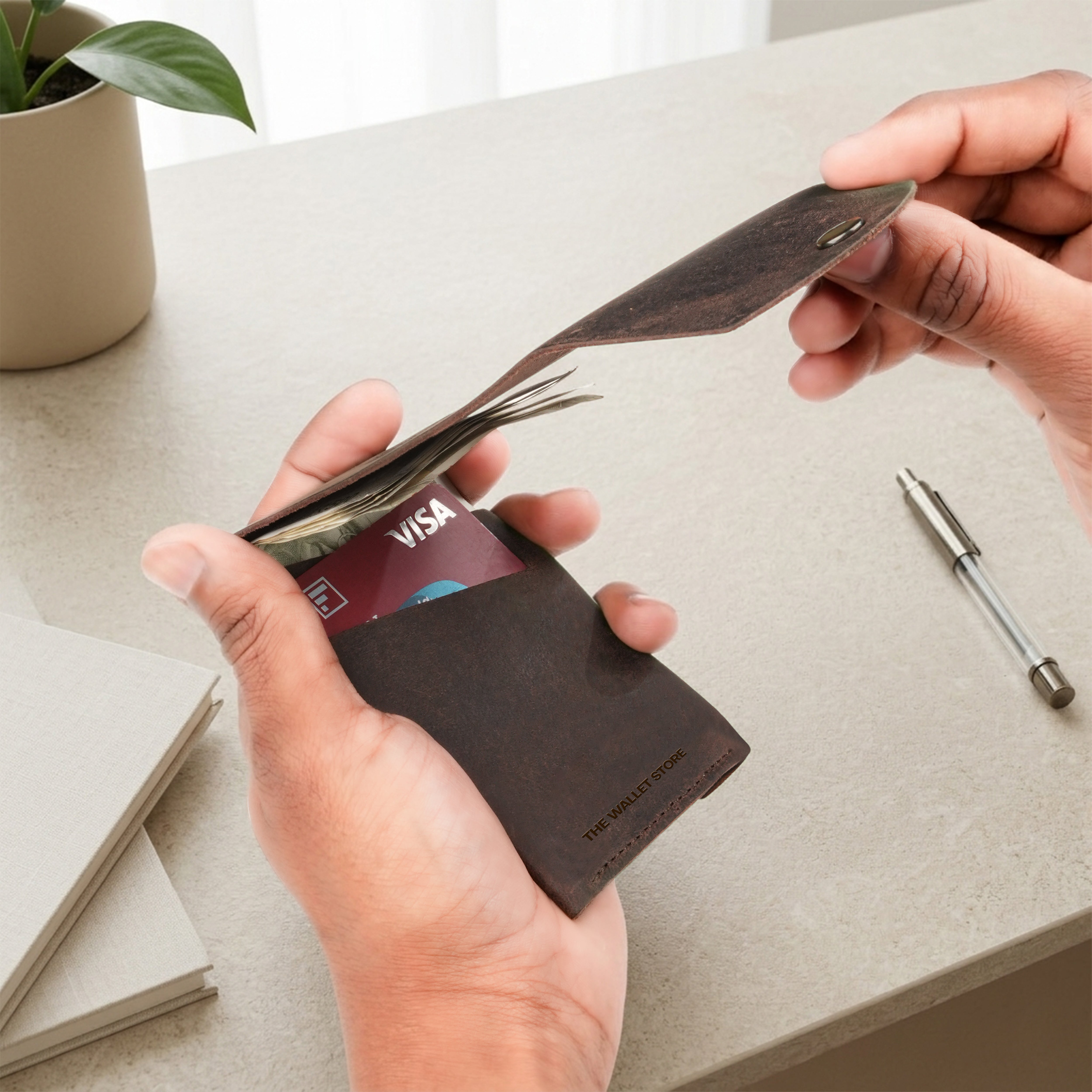Flip Genuine Leather Wallet - Dark Brown
