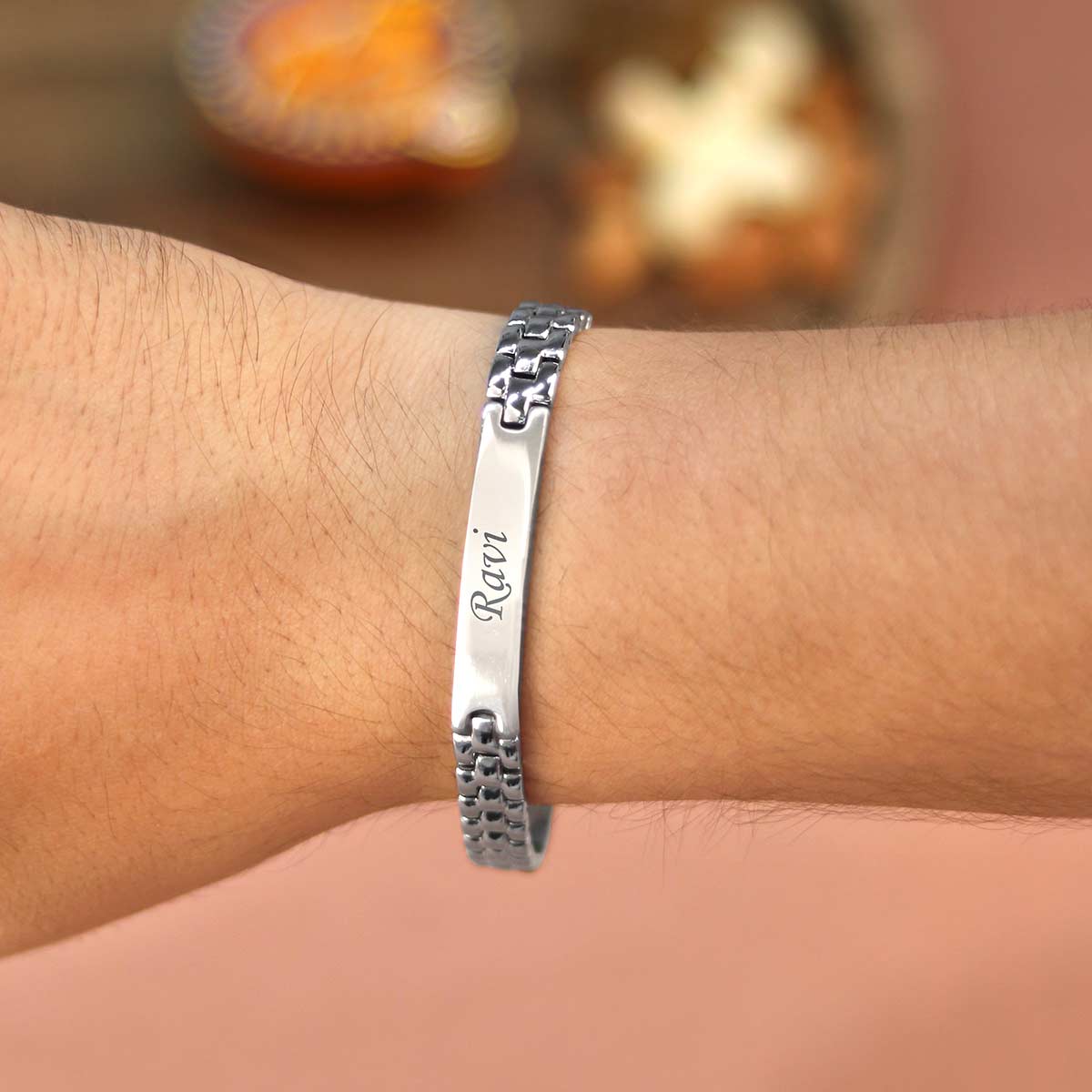 Personalized Silver Bracelet Style Rakhi With Name