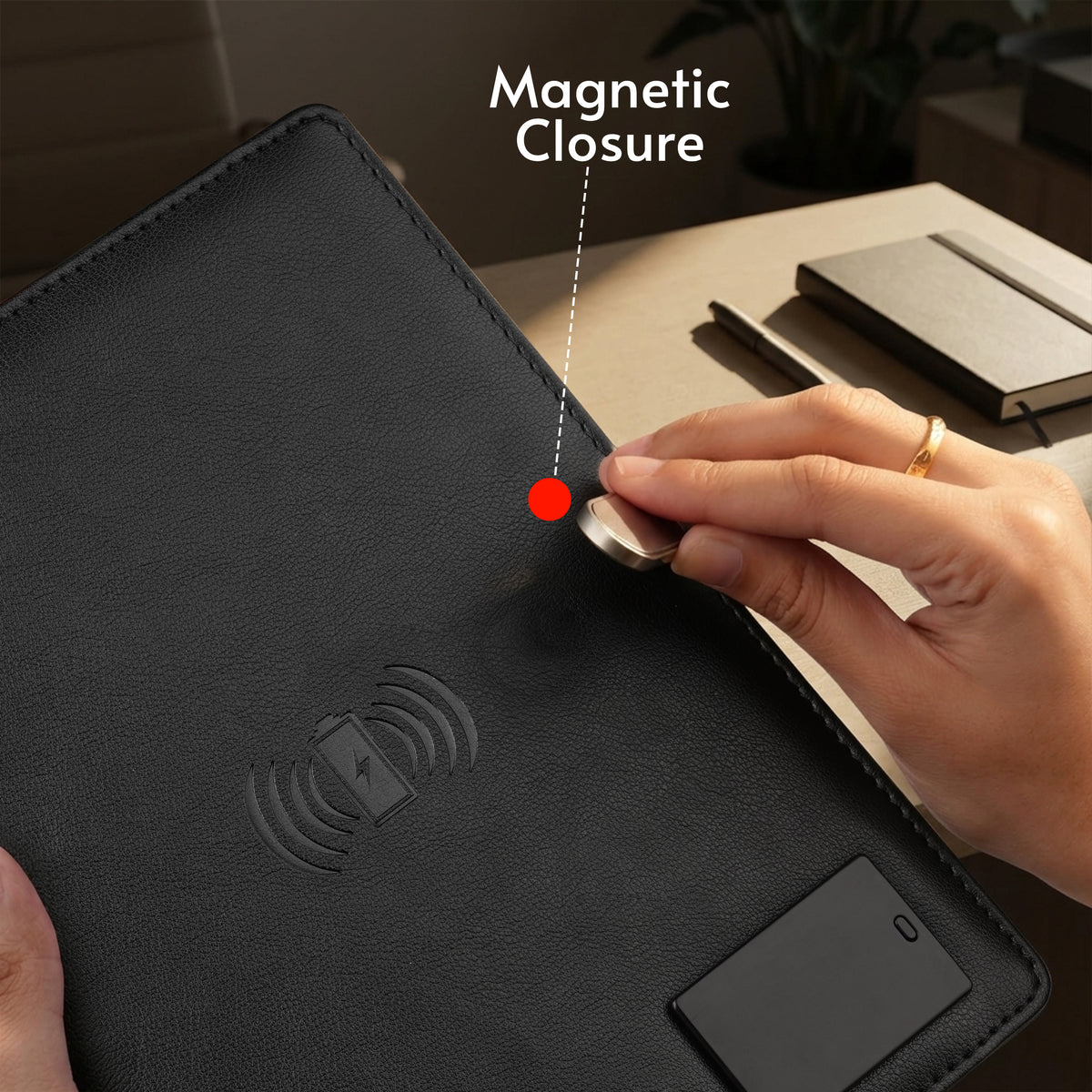 Personalized Diary & Pen Gift Set With Inbuilt LED light & Wireless Charging - Black