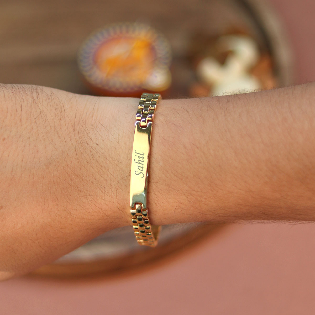 Personalized Golden Bracelet Style Rakhi With Name