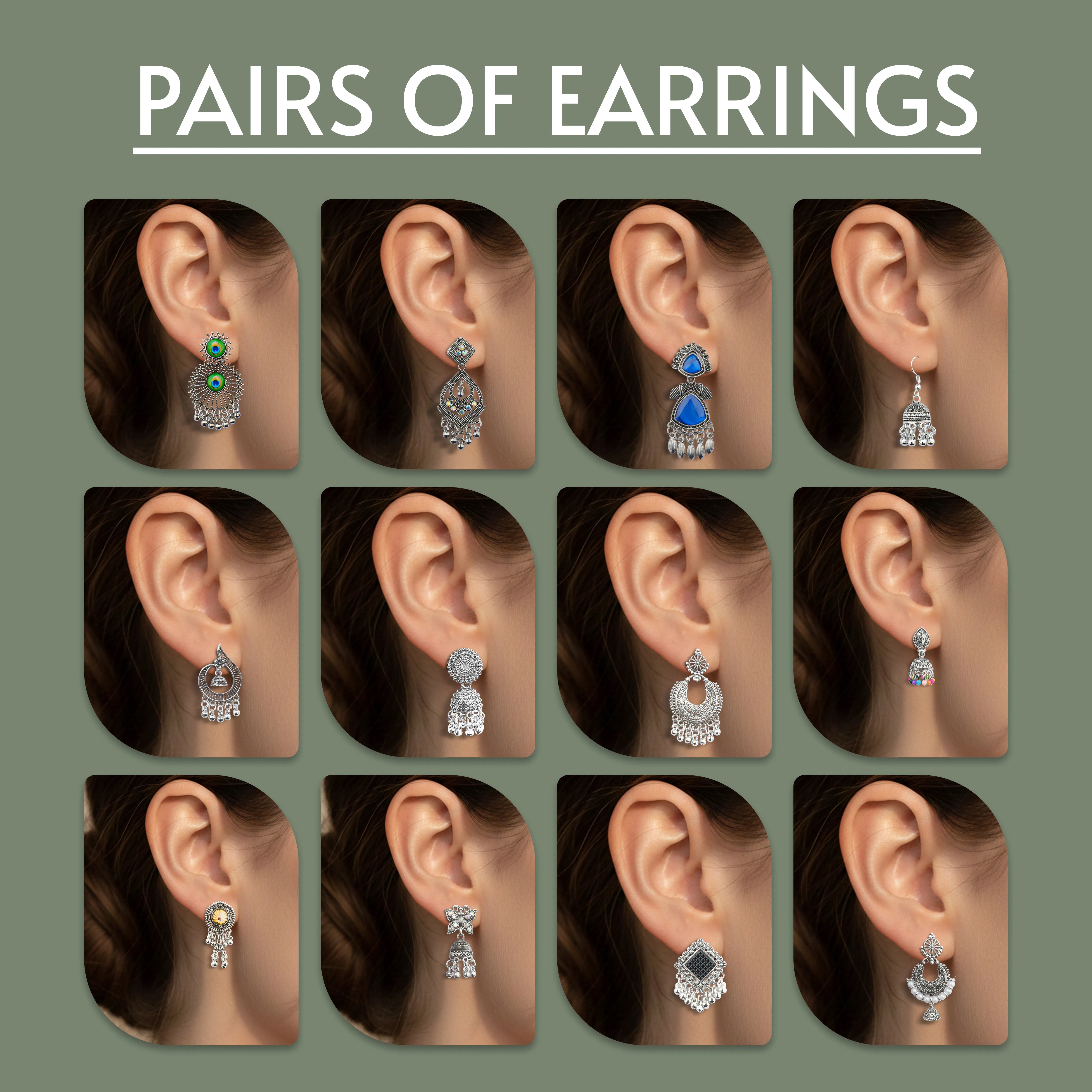 Ishq-E-Jhumka Set Of 12 Oxidized Designer Jhumka Earrings With Jewelry Box