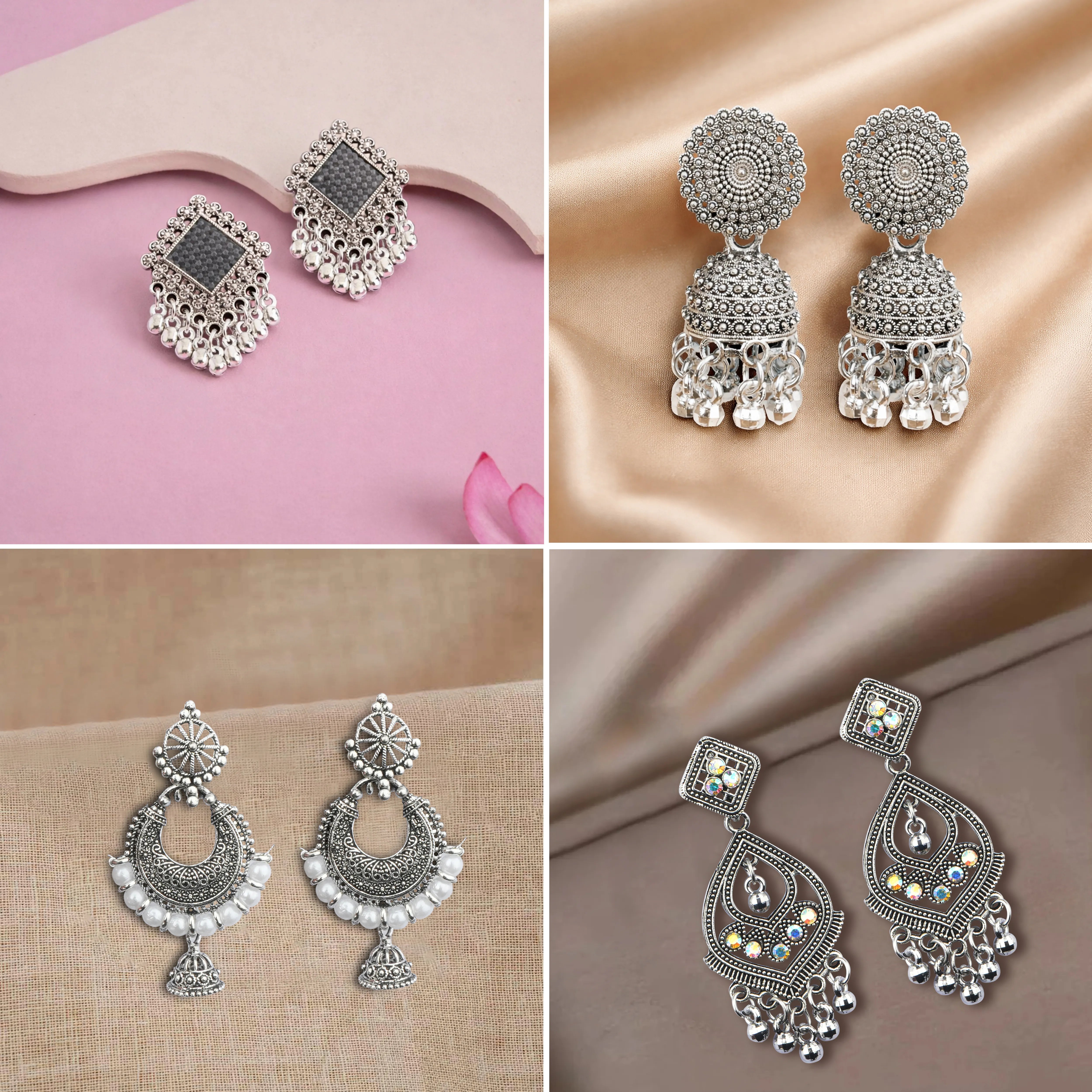 Ishq-E-Jhumka Set Of 12 Oxidized Designer Jhumka Earrings With Jewelry Box