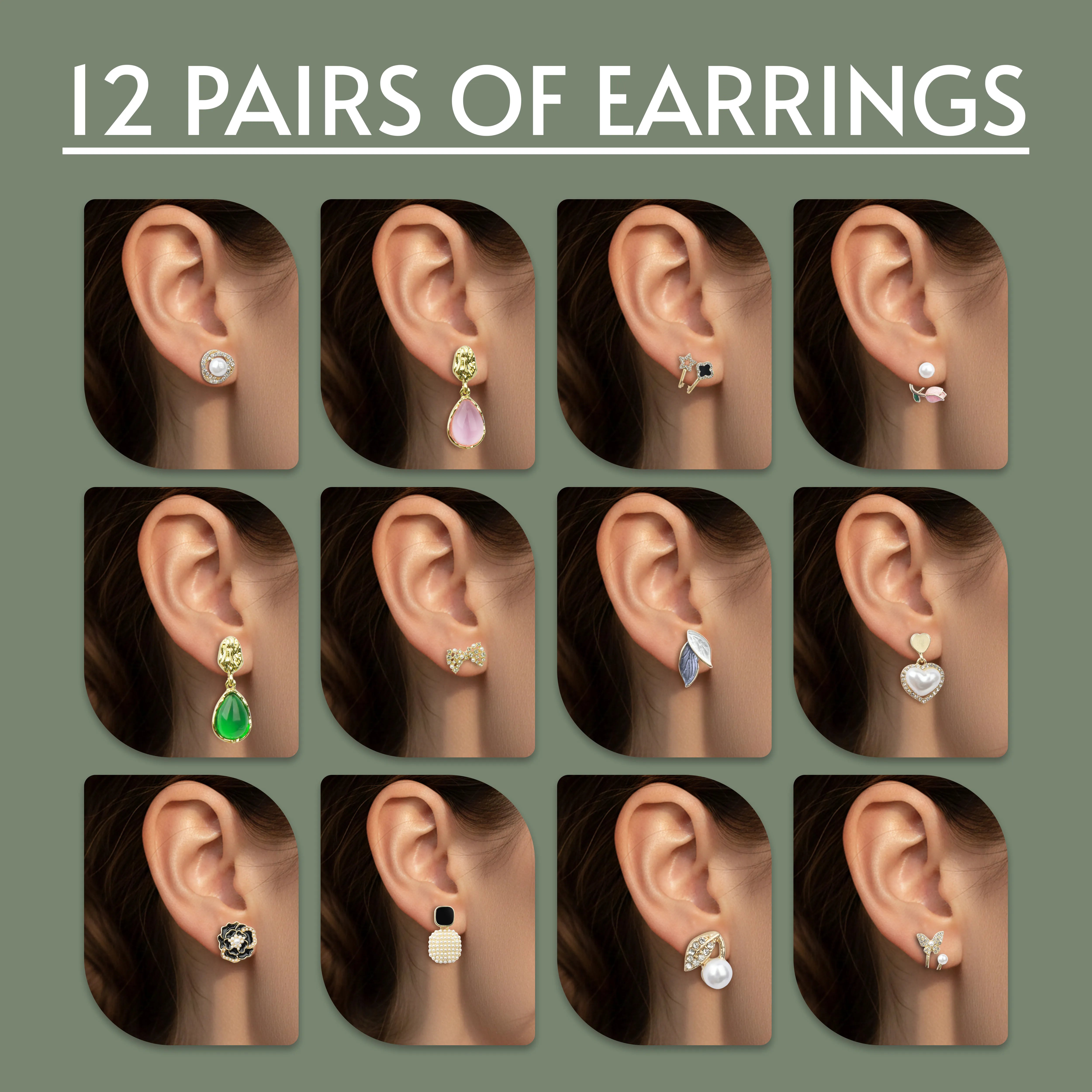 Pretty Pairings Set Of 12 Designer Earrings With Jewelry Box