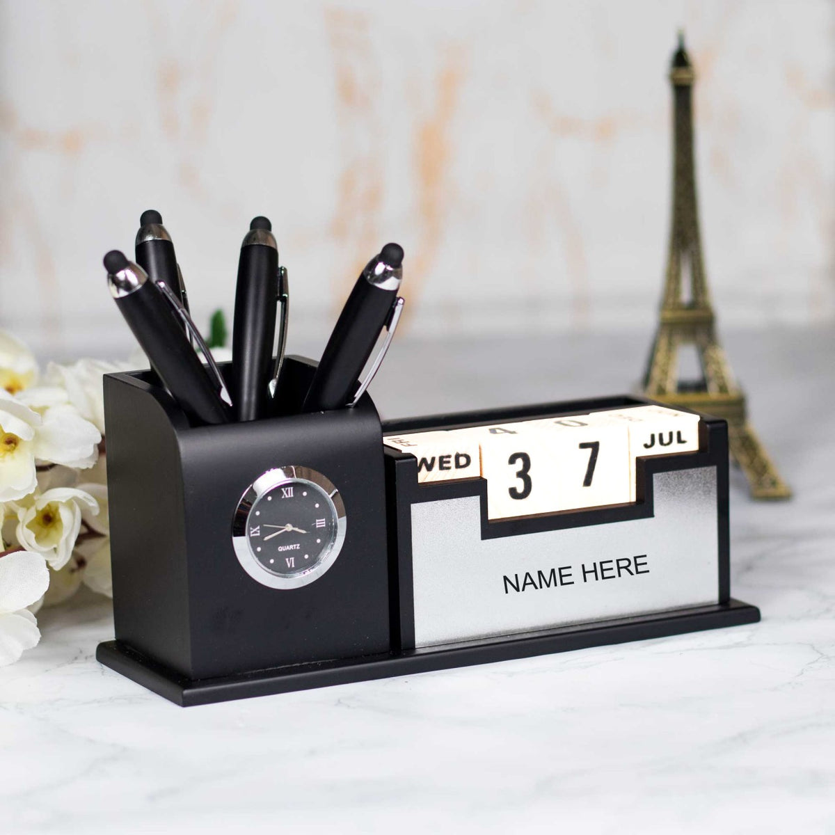 Table Top Calendar Clock Personalized Table Stand With Calendar & Clock