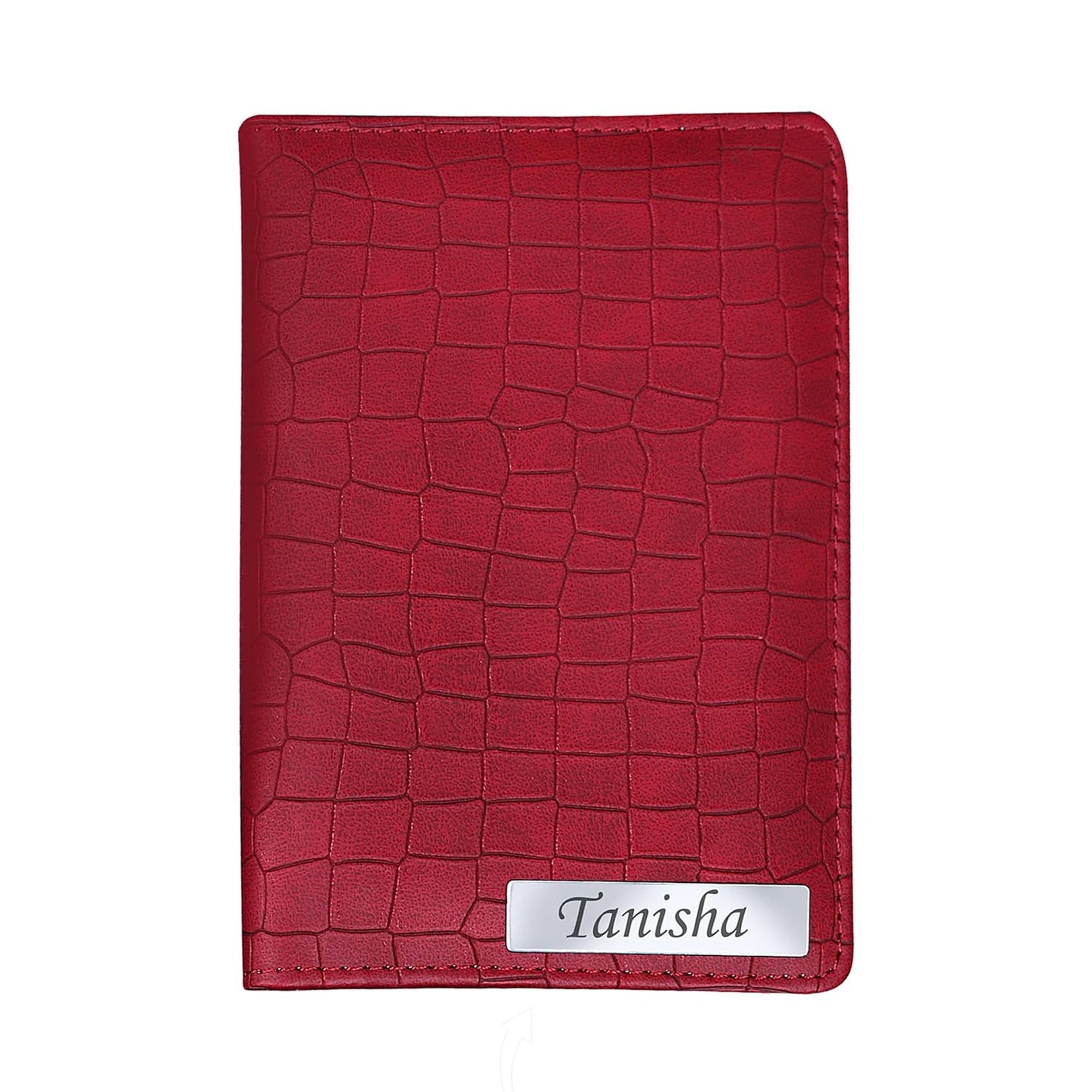 Personalized Croco Design Passport Cover With Name - Red