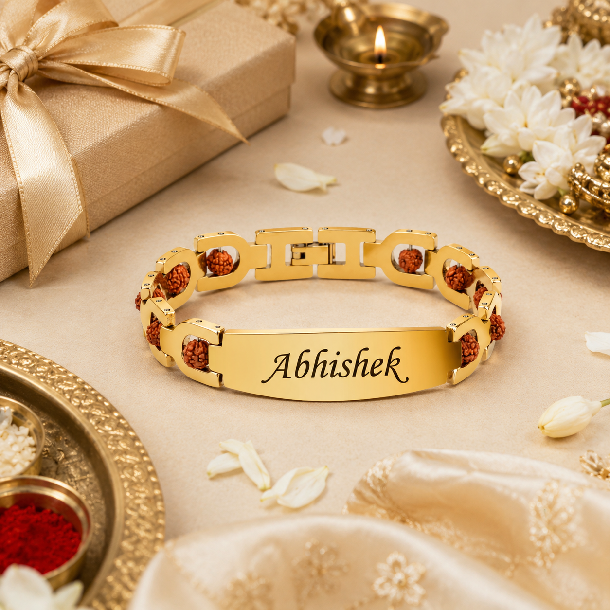 Personalized Bracelet Style Rudraksh Rakhi With Name