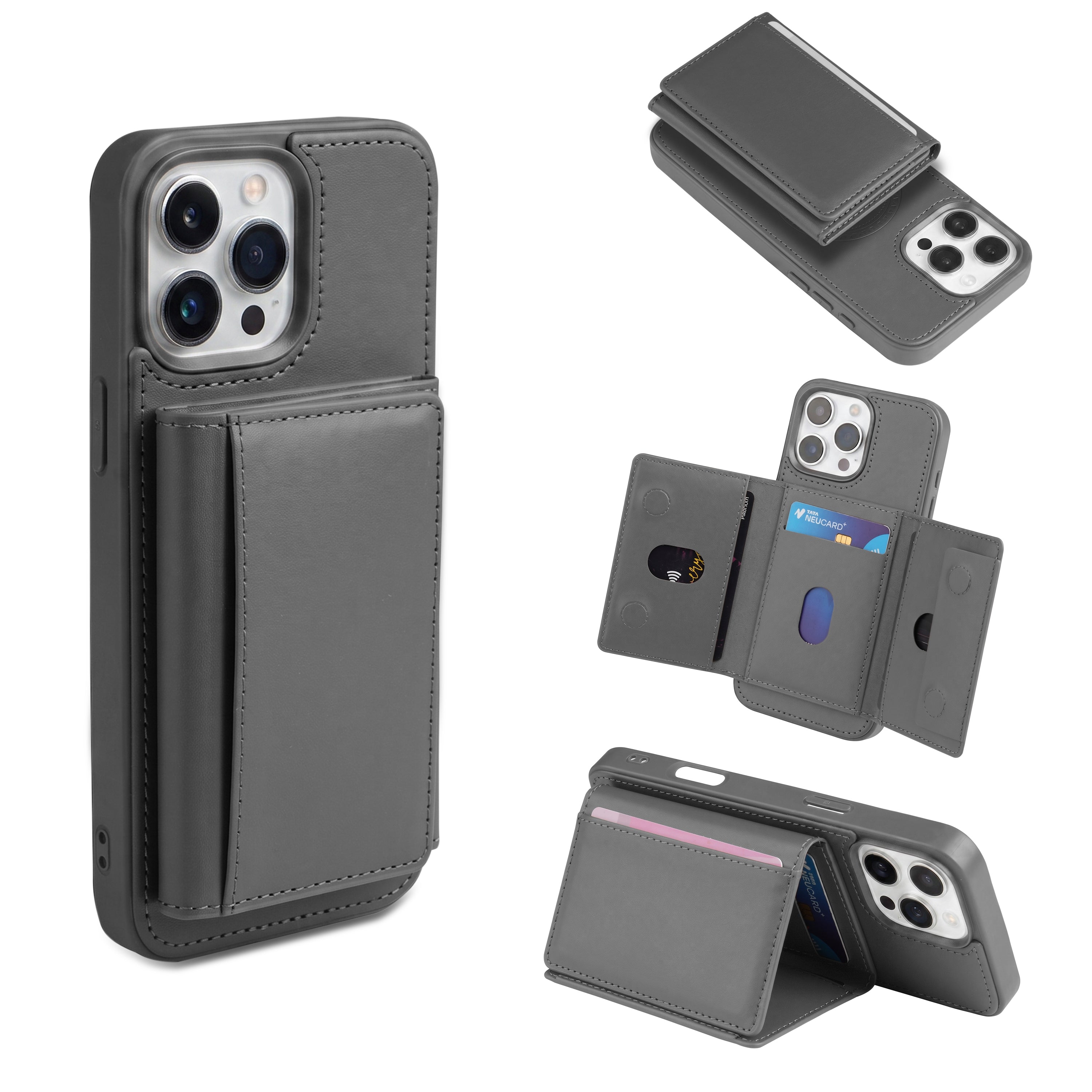 iPhone 16 Pro Max Magnetic Case with Detachable Cardholder - Grey