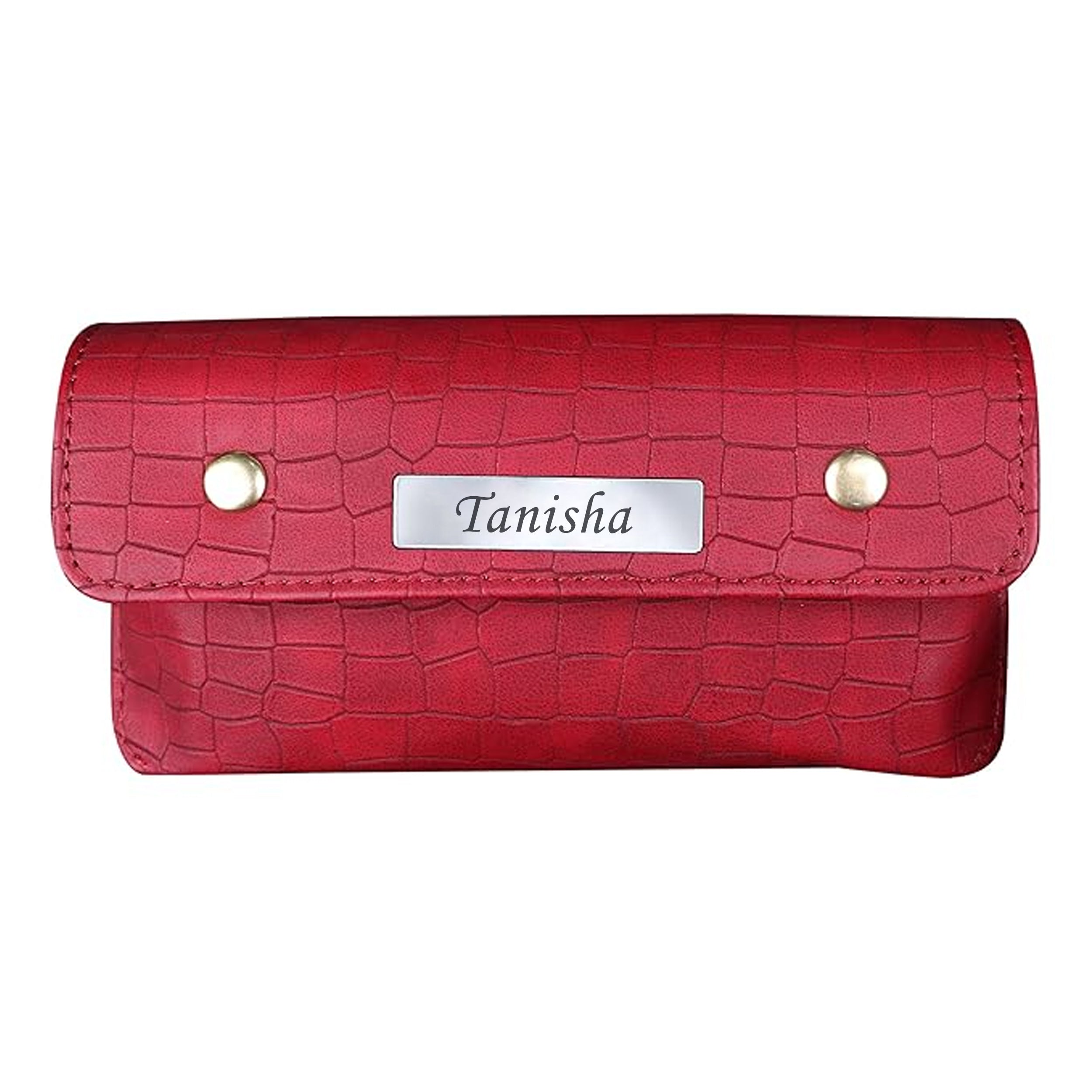 Personalized Croco Design Eyewear Case With Name - Red