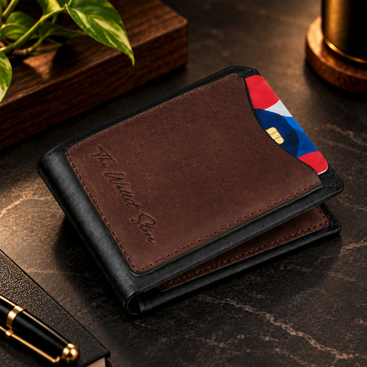 Hunter Dual-Tone Leather Men's Wallet with Magnetic Closure - Dark Brown