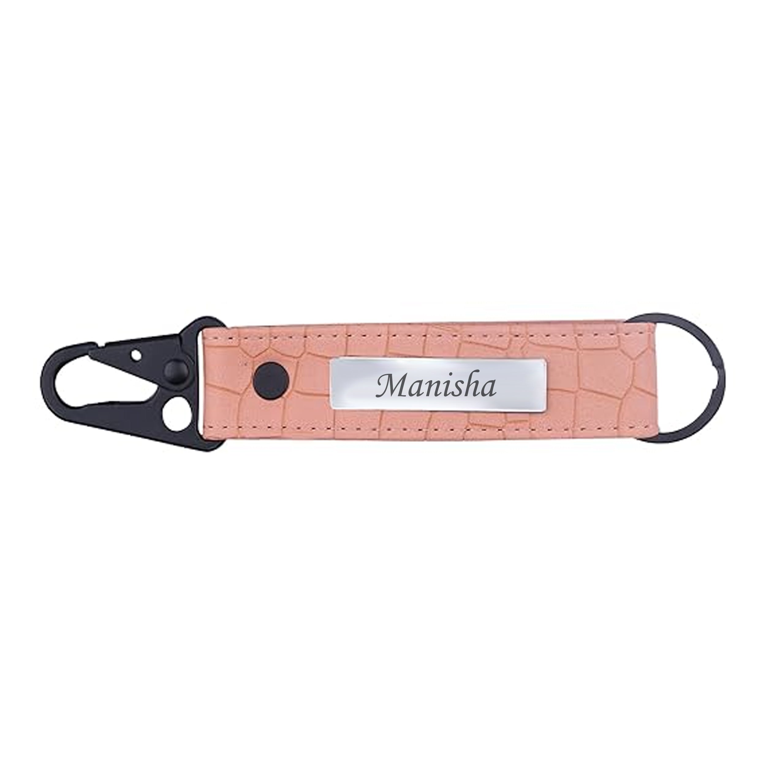 Personalized Croco Design Keychain With Name - Beige