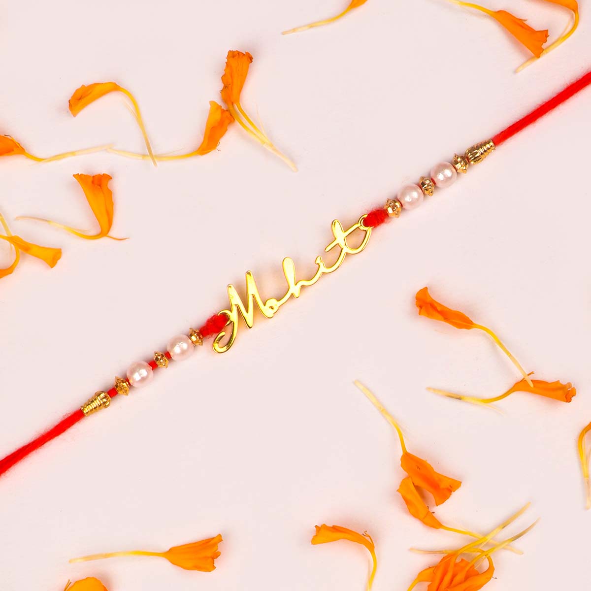 Personalized Signature Style Name Rakhi With Pearl Beads