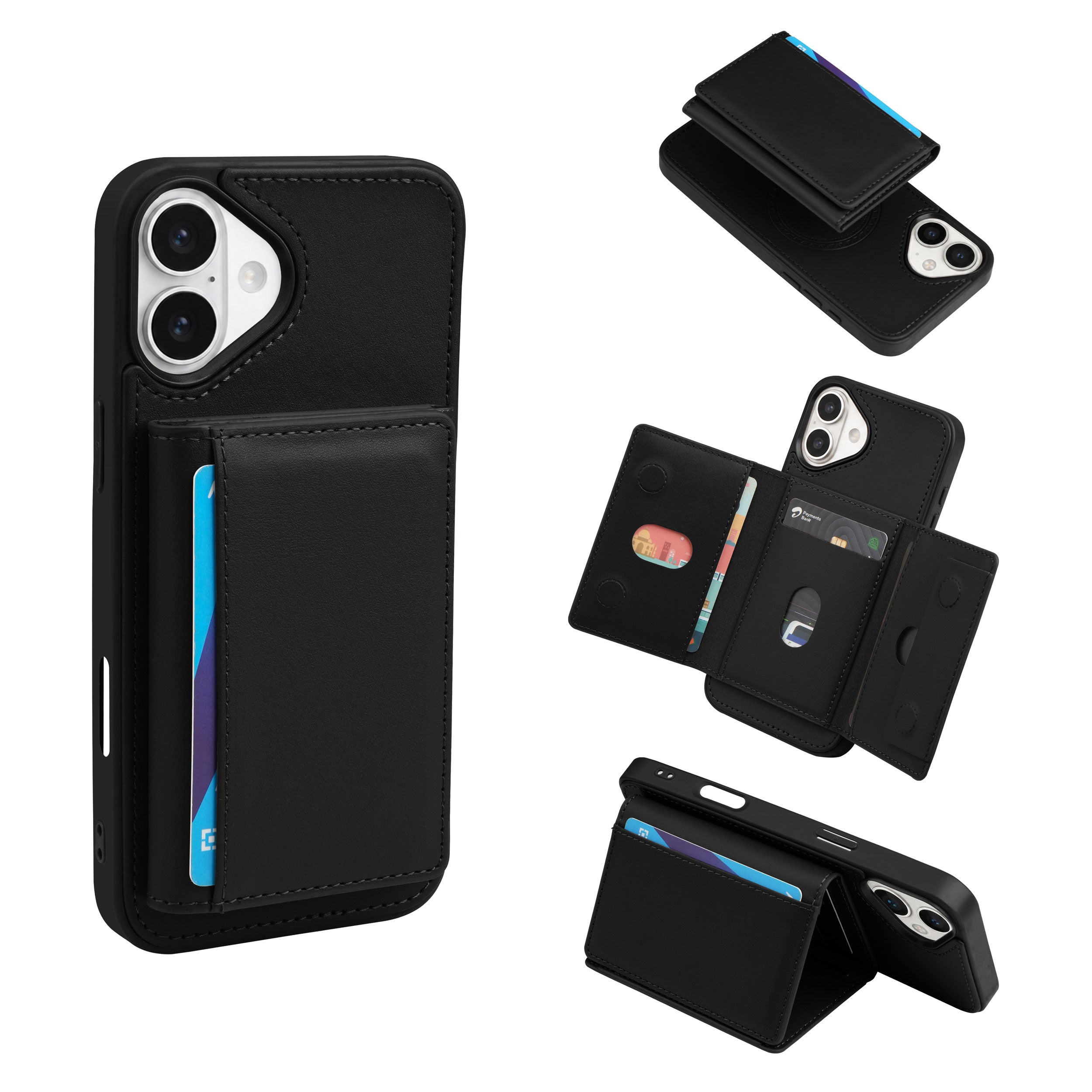 iPhone 16 Plus Magnetic Case with Detachable Cardholder - Black