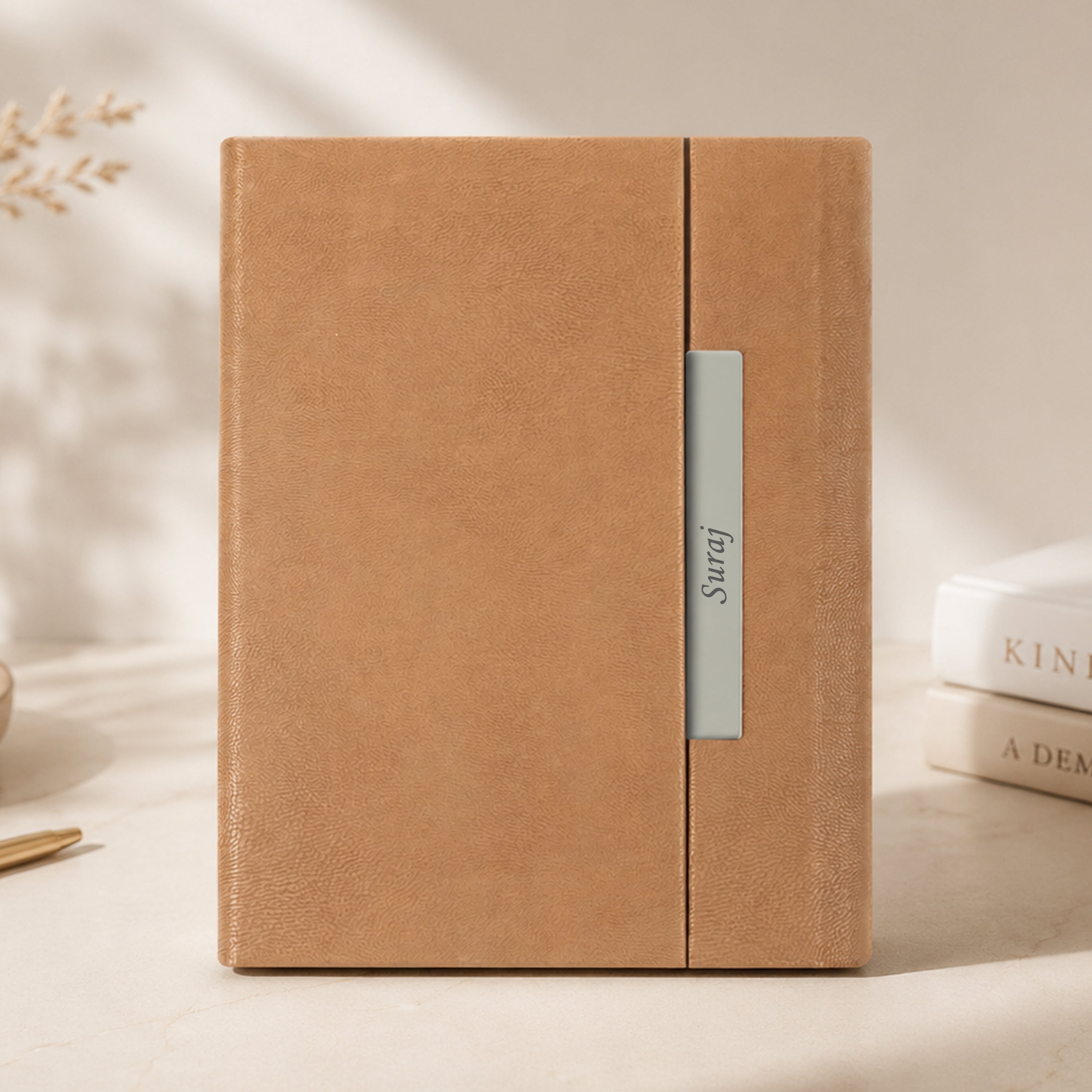 Monarch Personalized A5 Leatherette Diary & Pen Set - Beige
