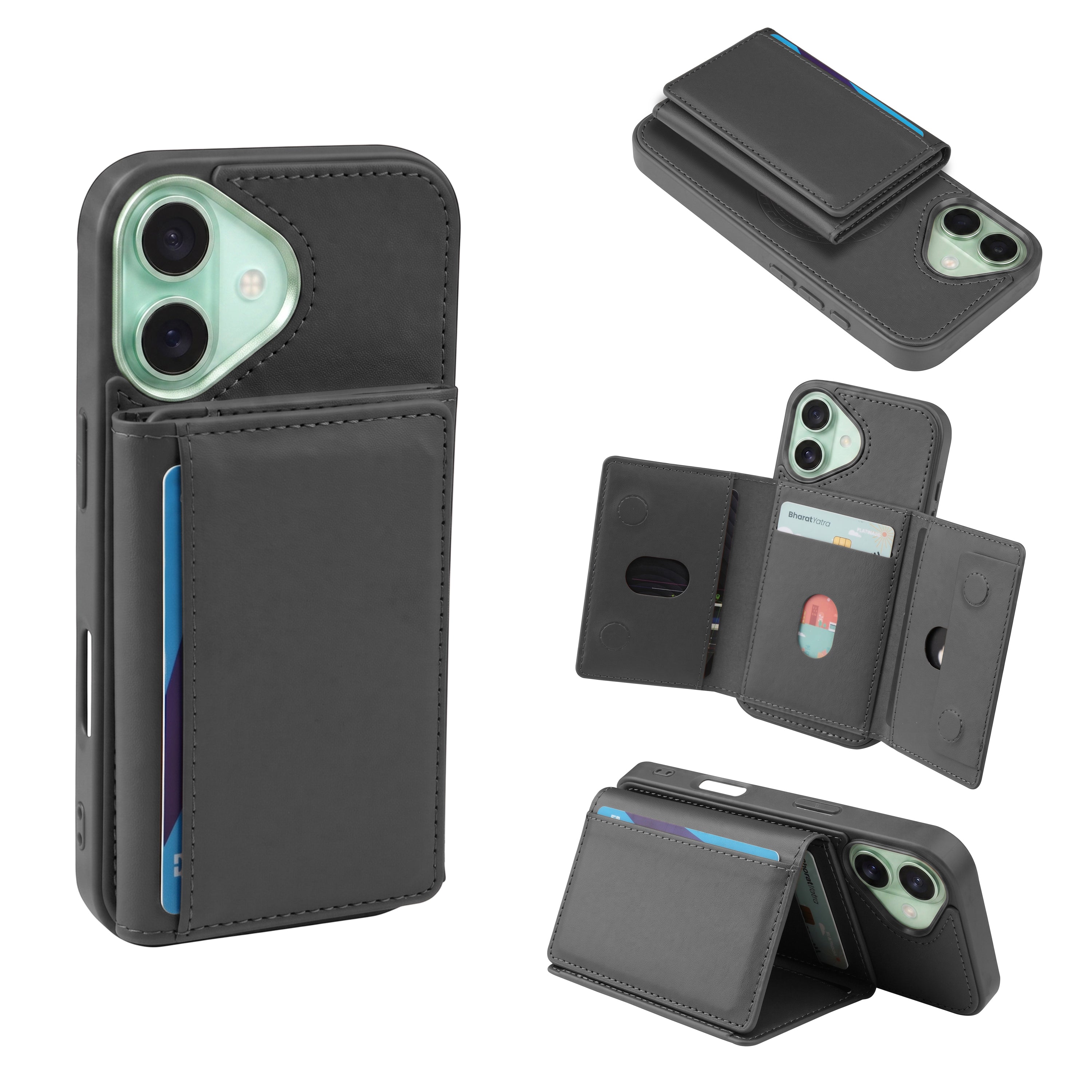 iPhone 16 Magnetic Case with Detachable Cardholder - Grey