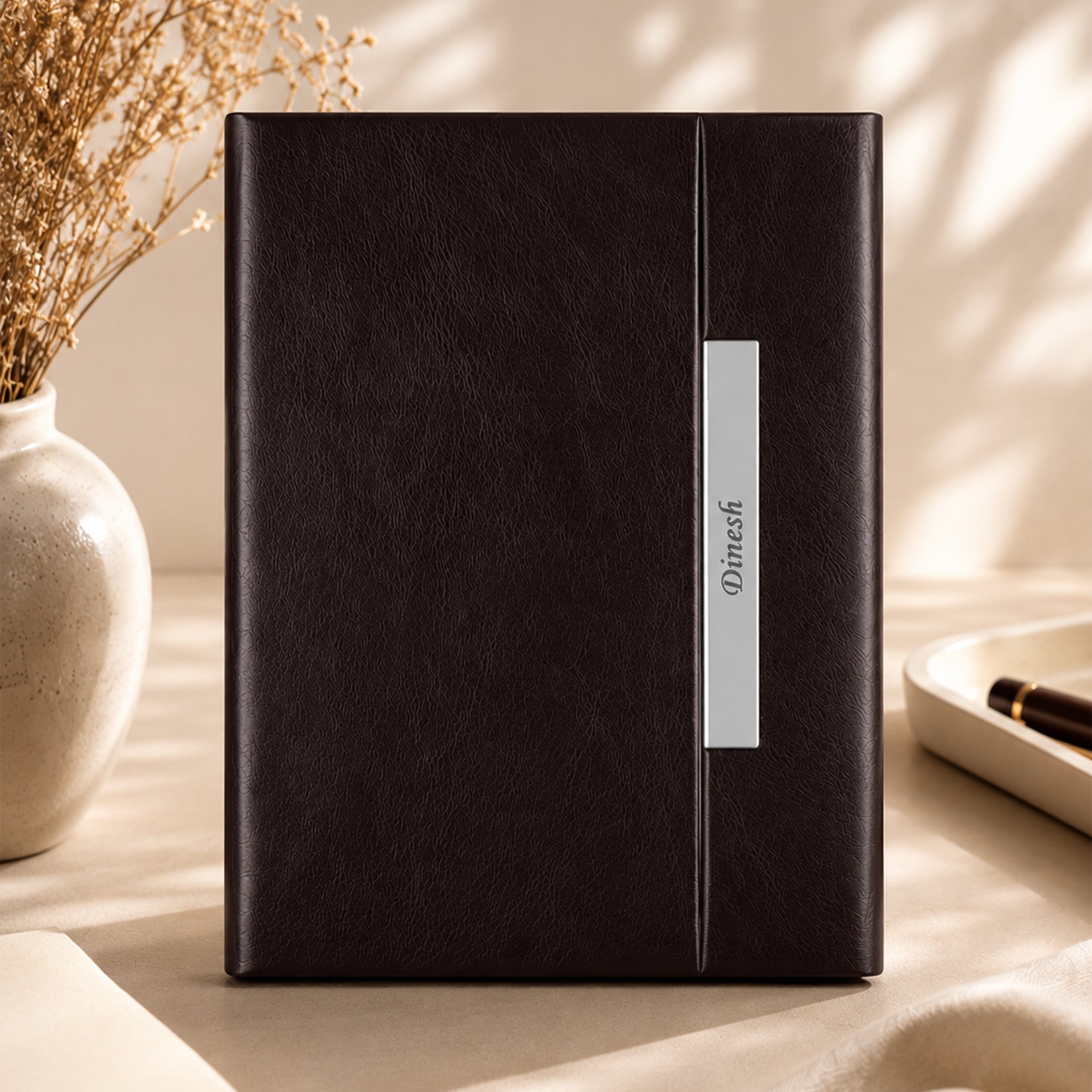 Monarch Personalized A5 Leatherette Diary & Pen Set - Brown