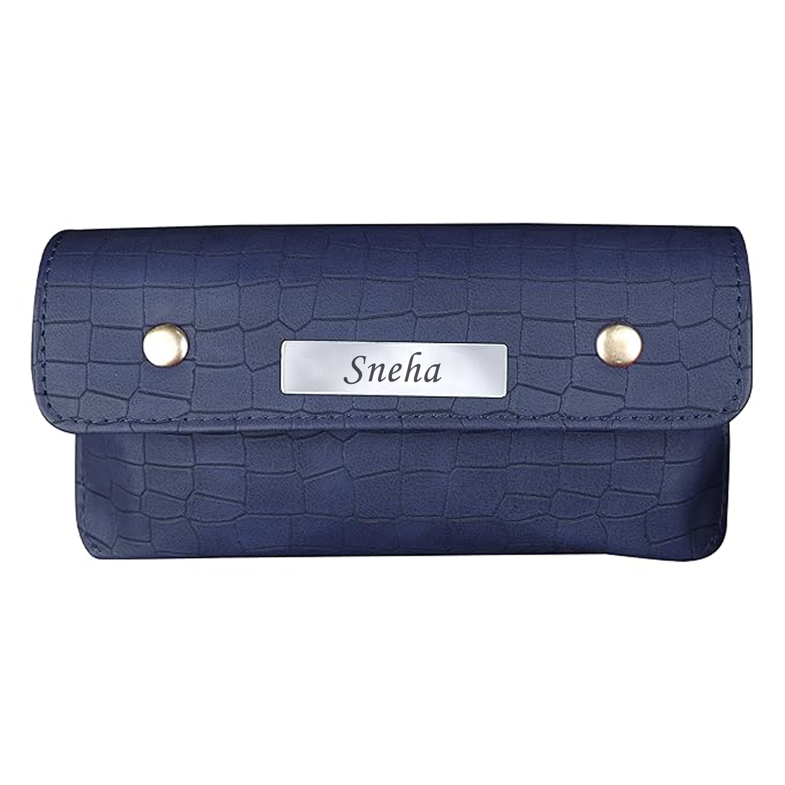 Personalized Croco Design Eyewear Case With Name - Blue