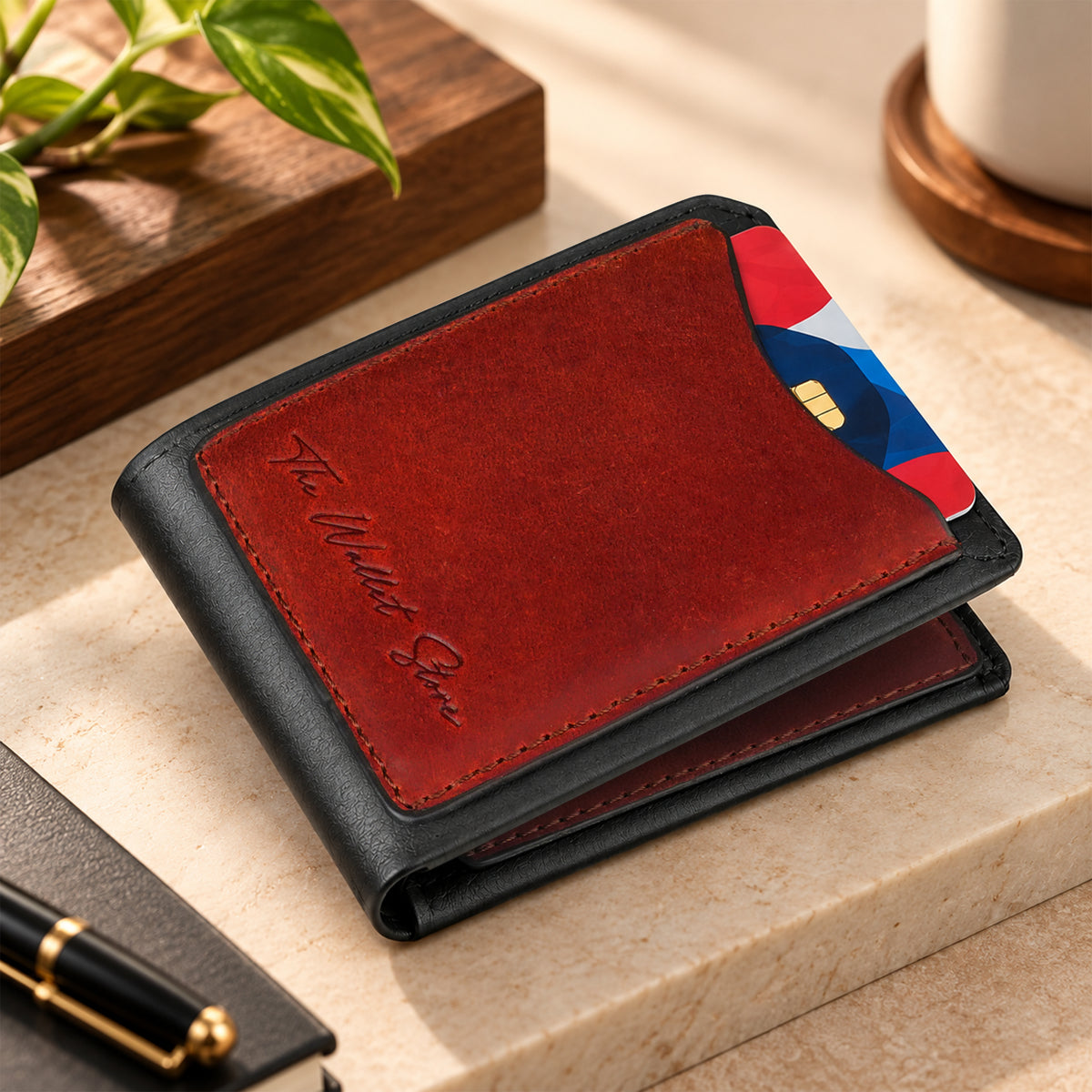 Hunter Dual-Tone Leather Men's Wallet with Magnetic Closure - Red