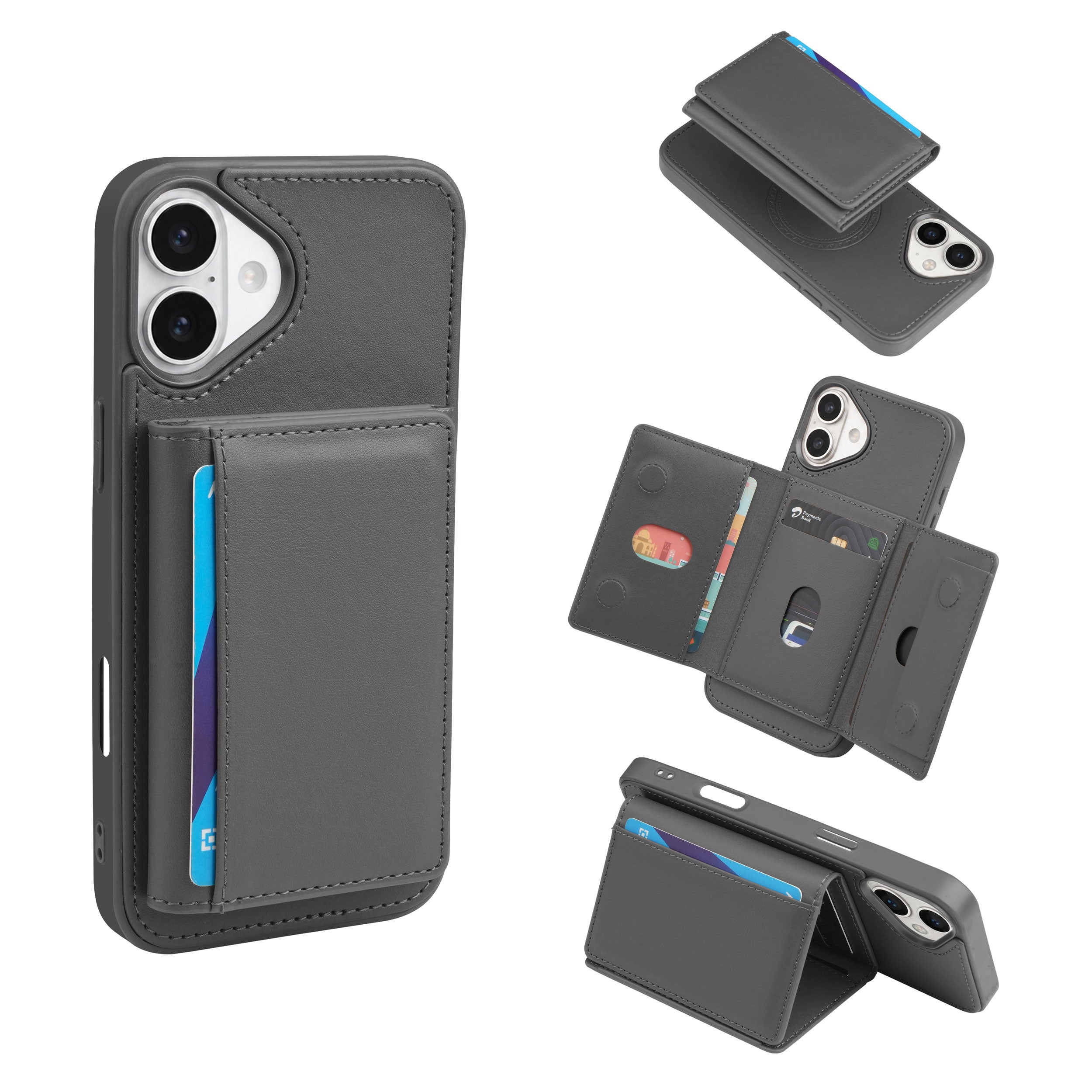 iPhone 16 Plus Magnetic Case with Detachable Cardholder - Grey