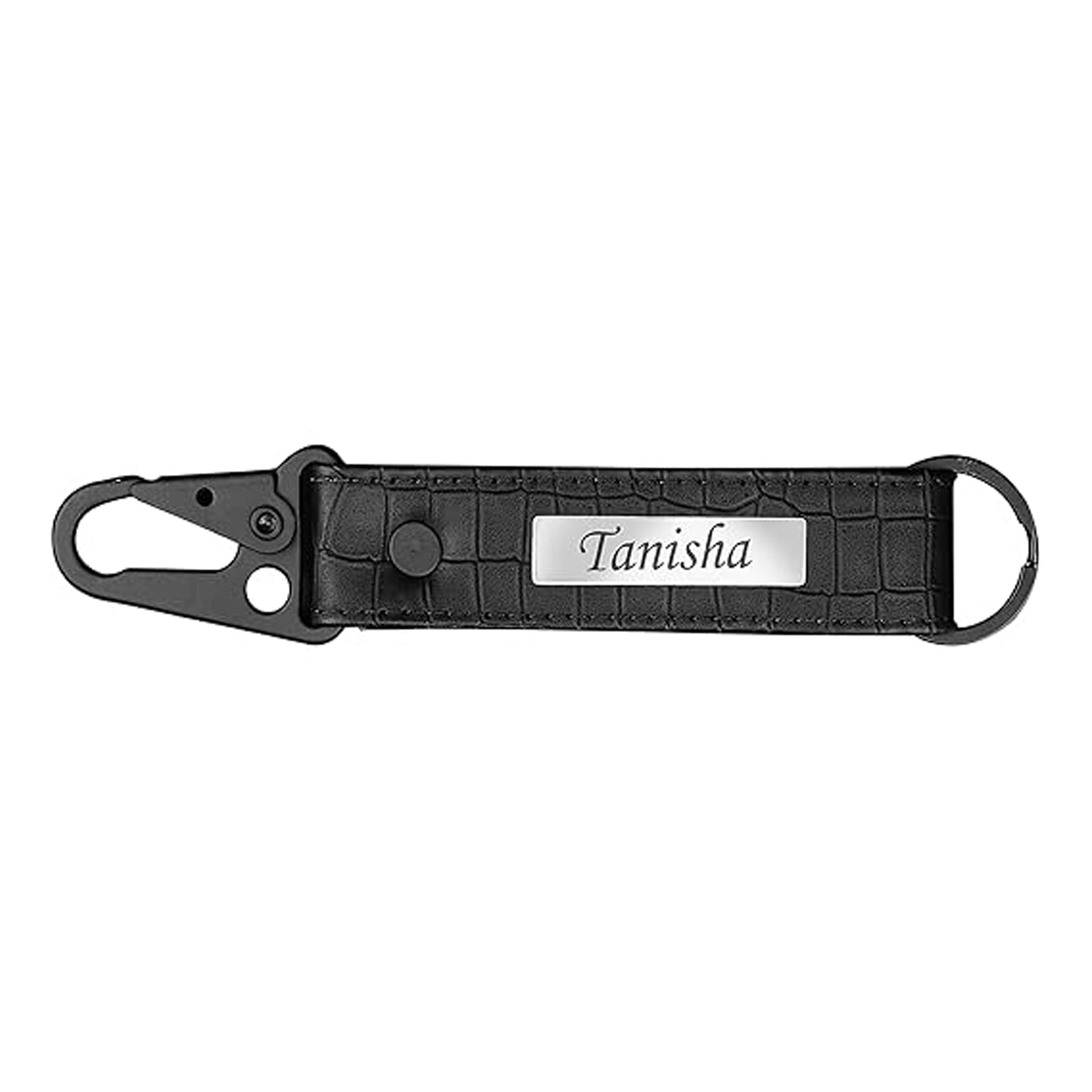 Personalized Croco Design Keychain With Name - Black