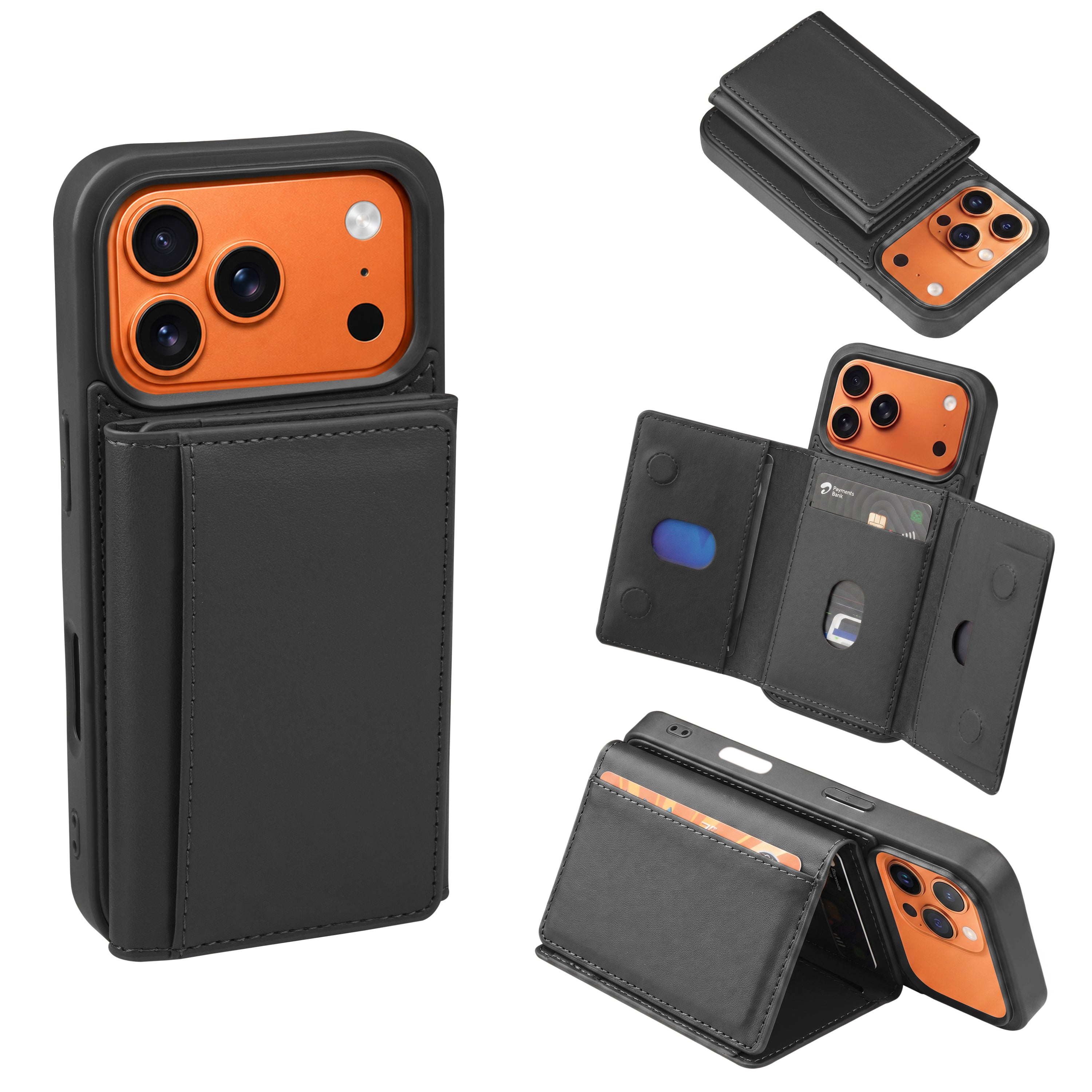 iPhone 17 Pro Max Magnetic Case with Detachable Cardholder - Black