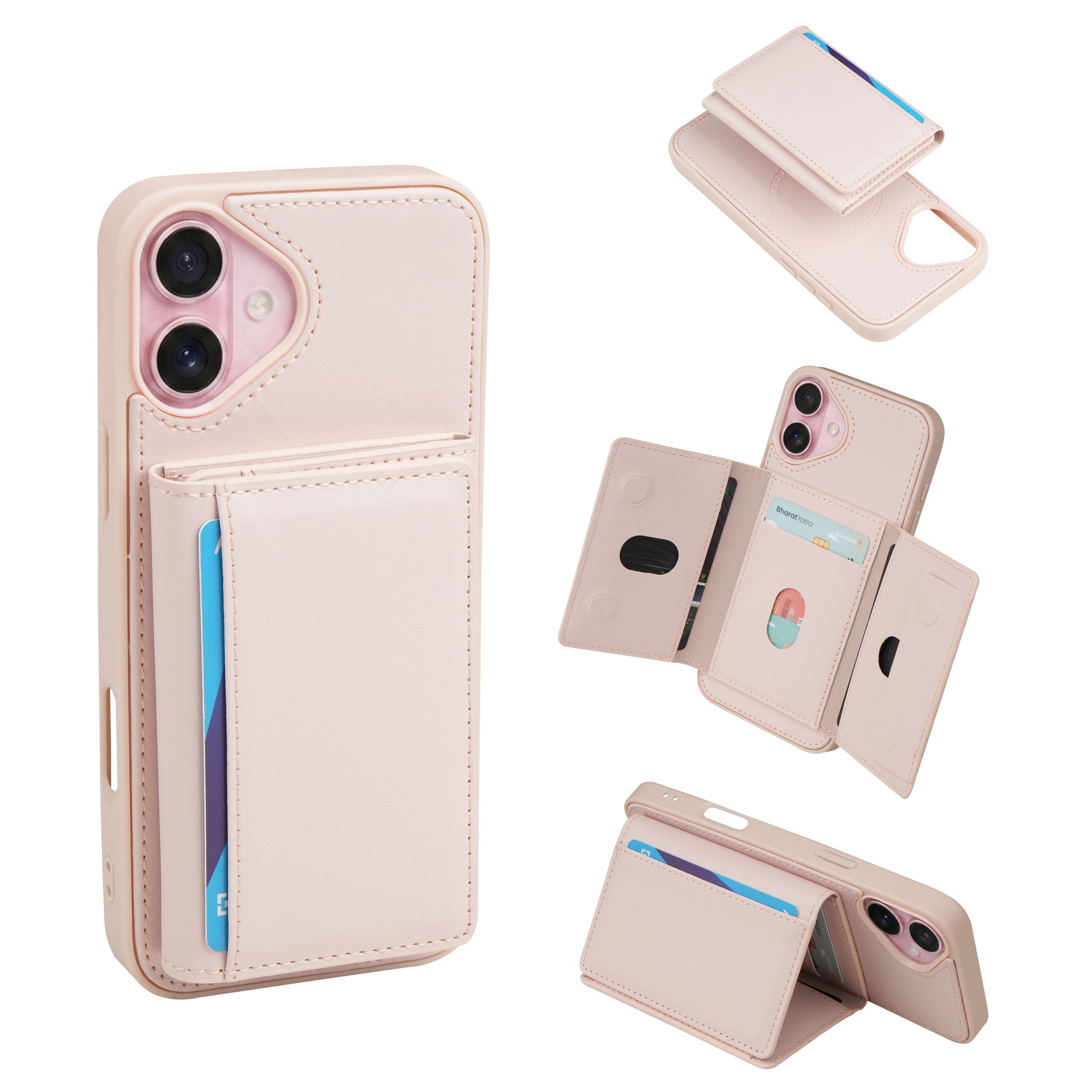 iPhone 16 Plus Magnetic Case with Detachable Cardholder - Pink