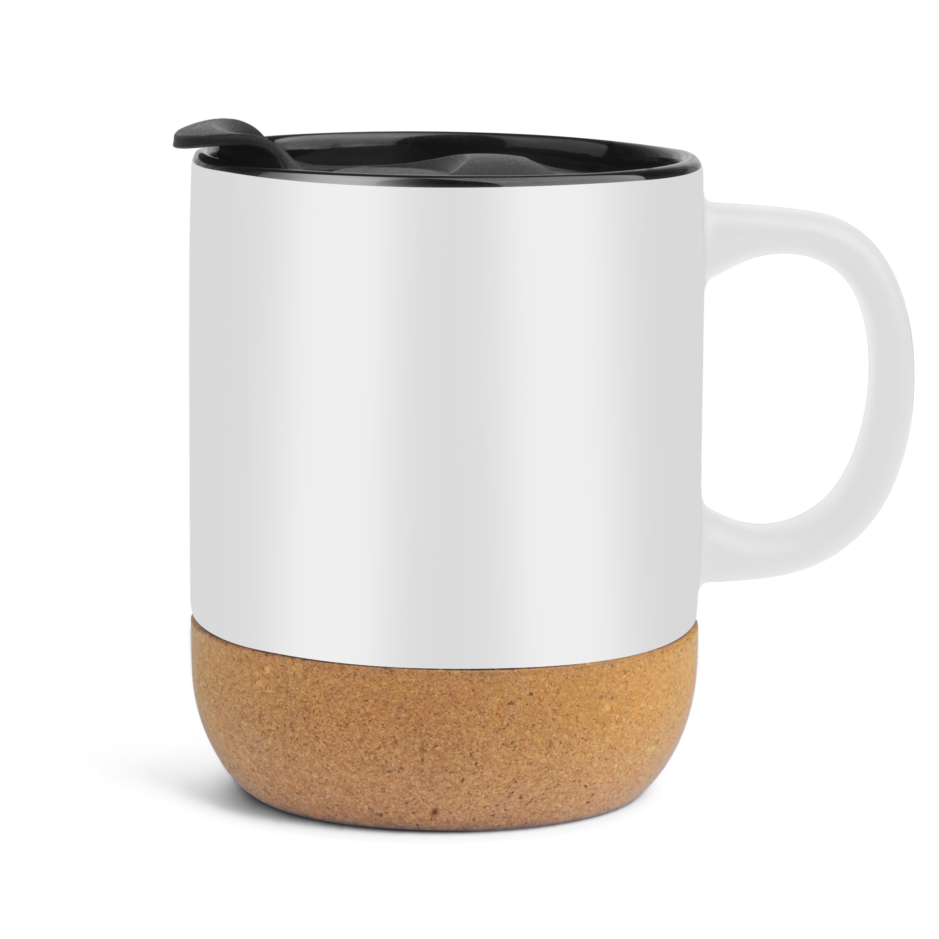 CorkMate Ceramic Coffee Mug With Smart Slider Lid - White