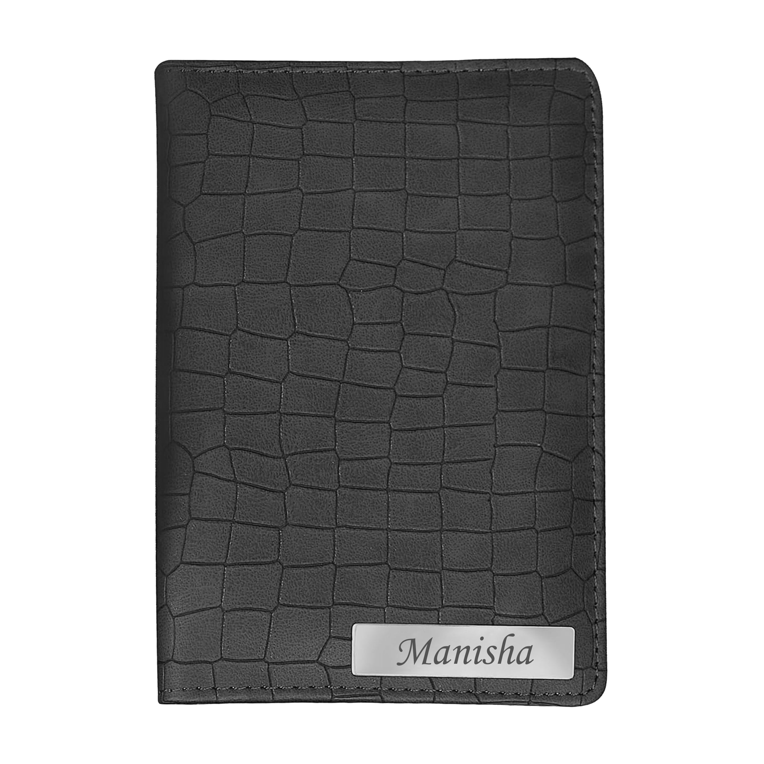 Personalized Croco Design Passport Cover With Name - Grey