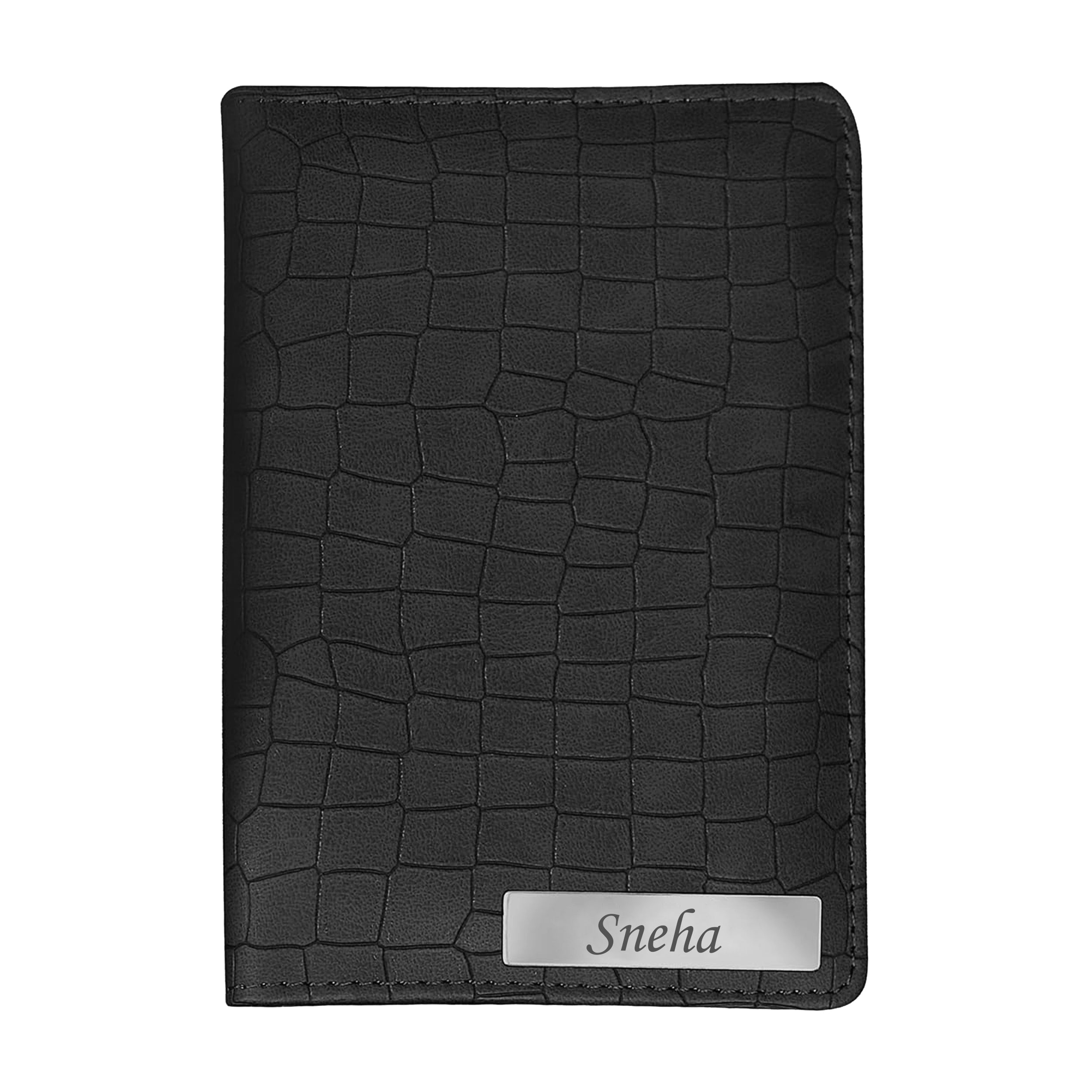 Personalized Croco Design Passport Cover With Name - Black