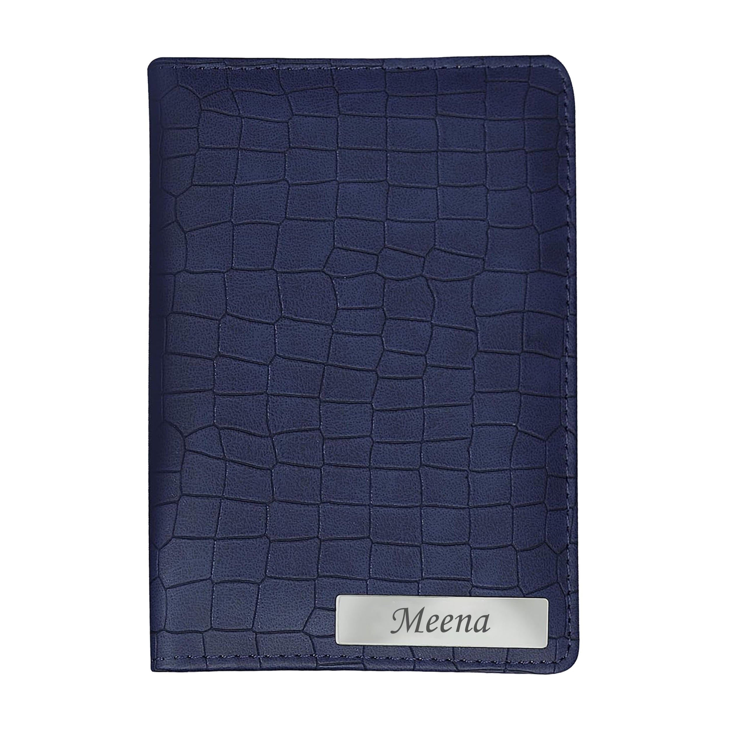 Personalized Croco Design Passport Cover With Name - Blue