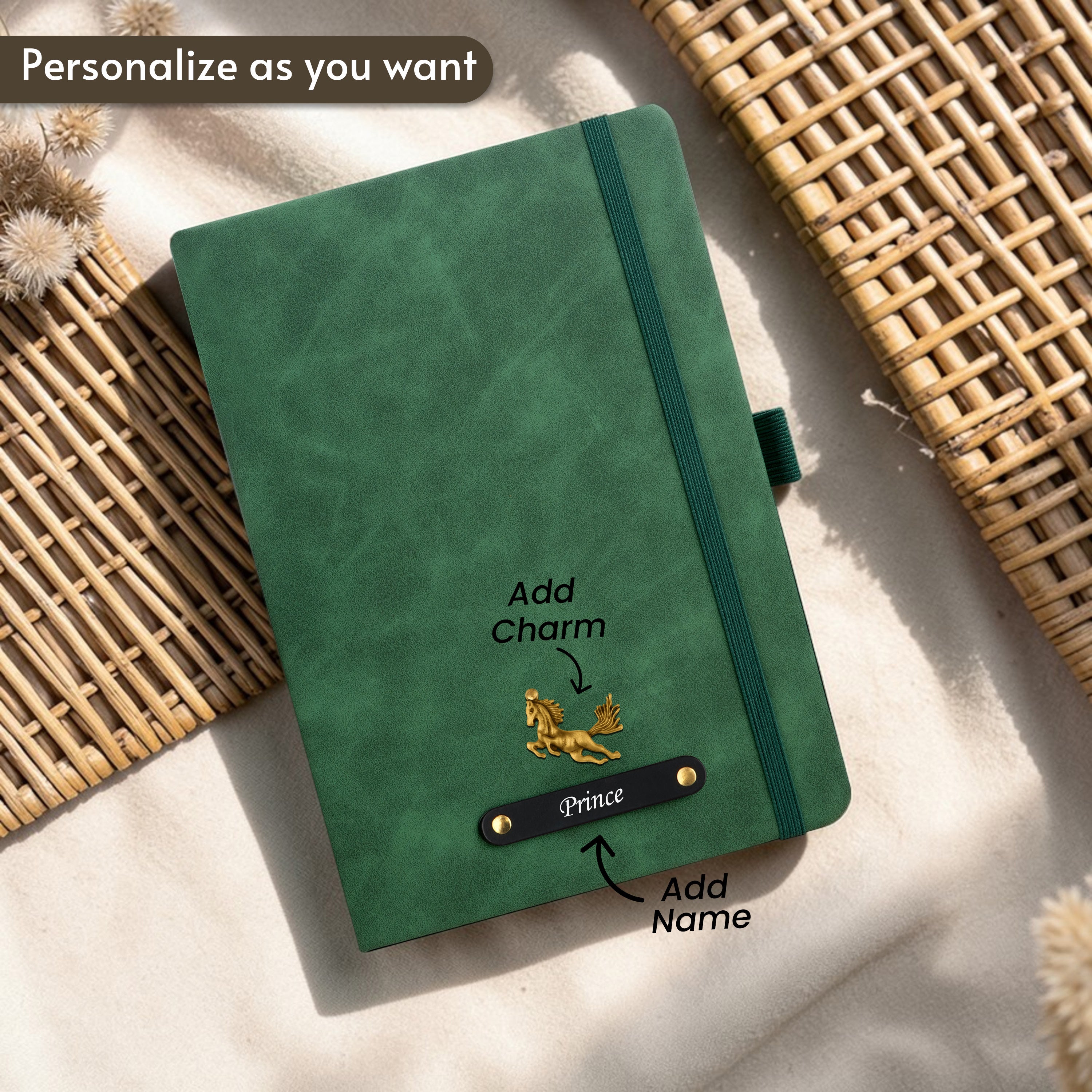 Personalized Inkspire Diary With Name & Charm - Green