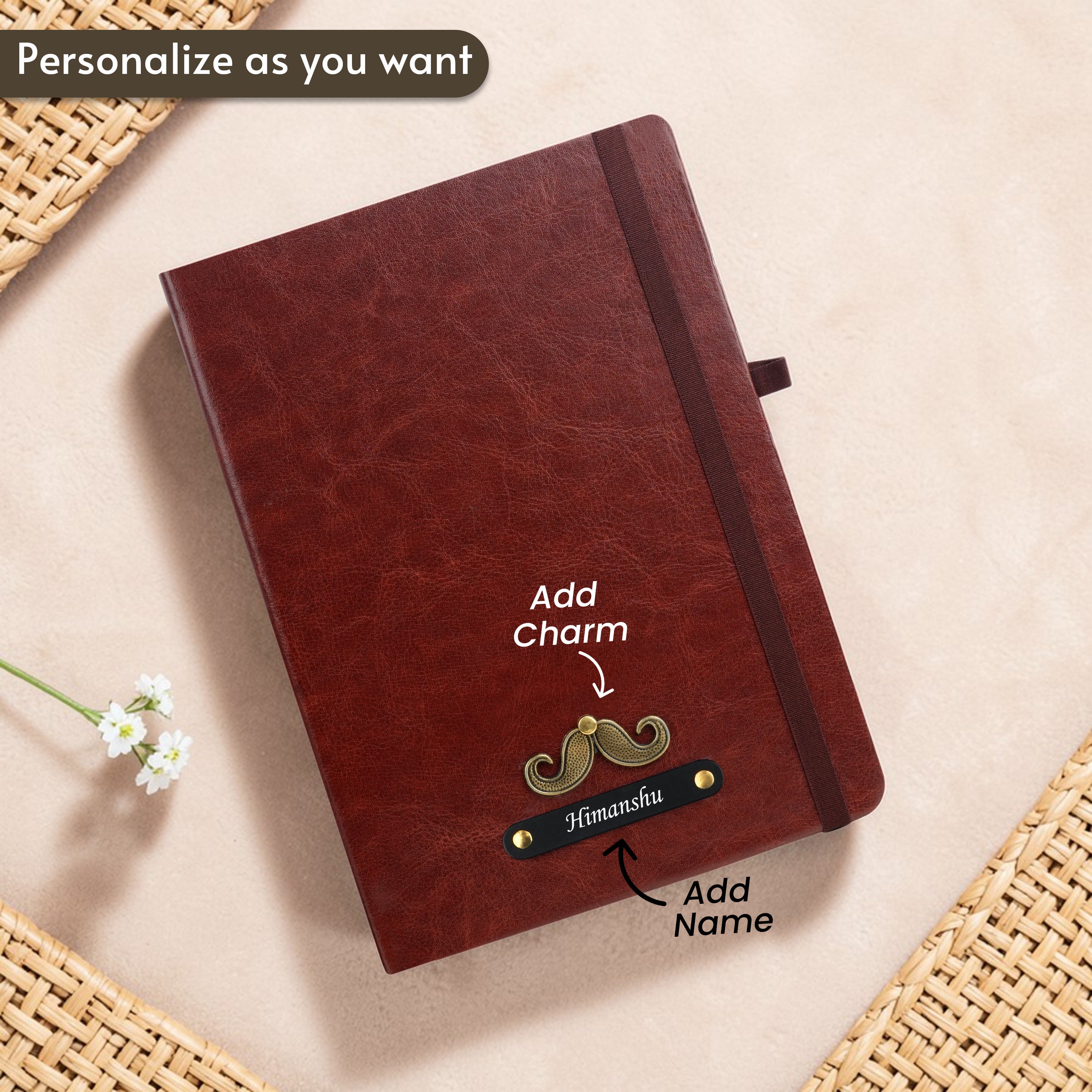 Personalized Inkspire Diary With Name & Charm - Brown