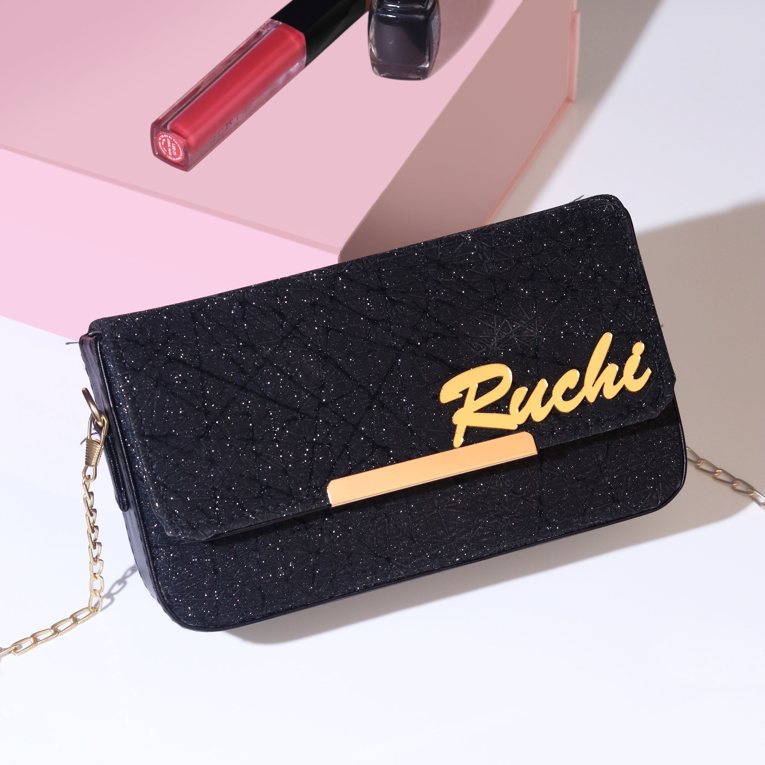 Personalized Glitter Sling Bag With Name