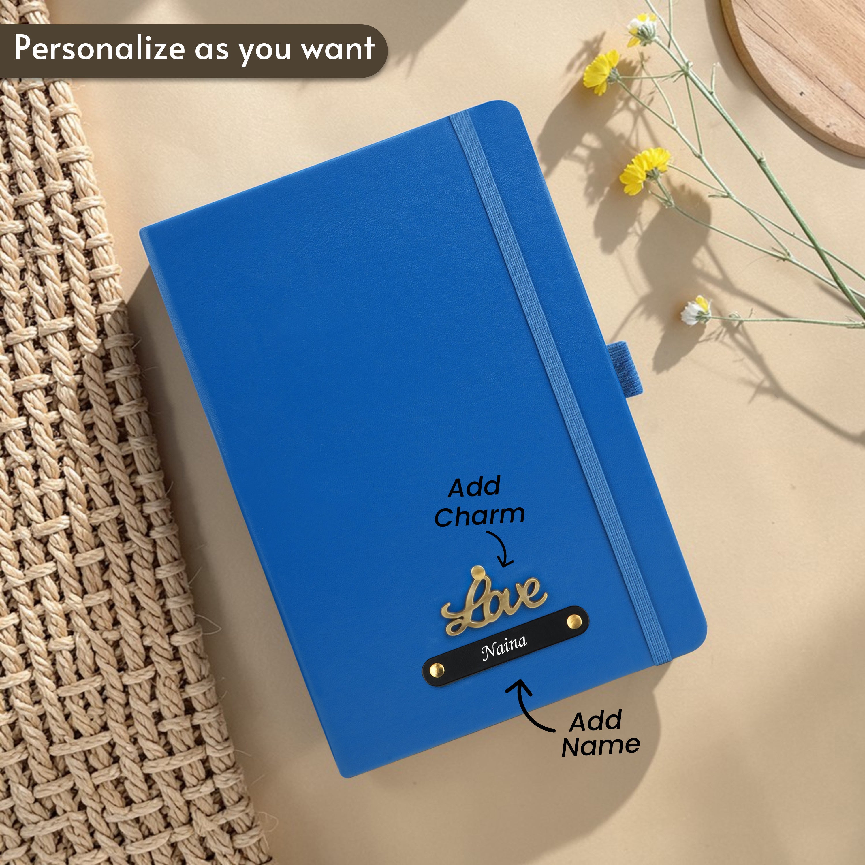 Personalized Inkspire Diary With Name & Charm - Blue